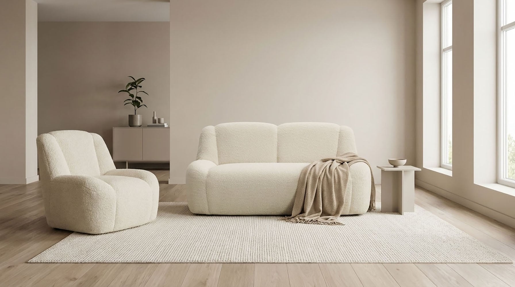 DOMO collection Polstergarnitur »Ryos, Sessel und 2-Sitzer, organische Form« Set, 2 tlg. skulpturale Opik, cozy chic