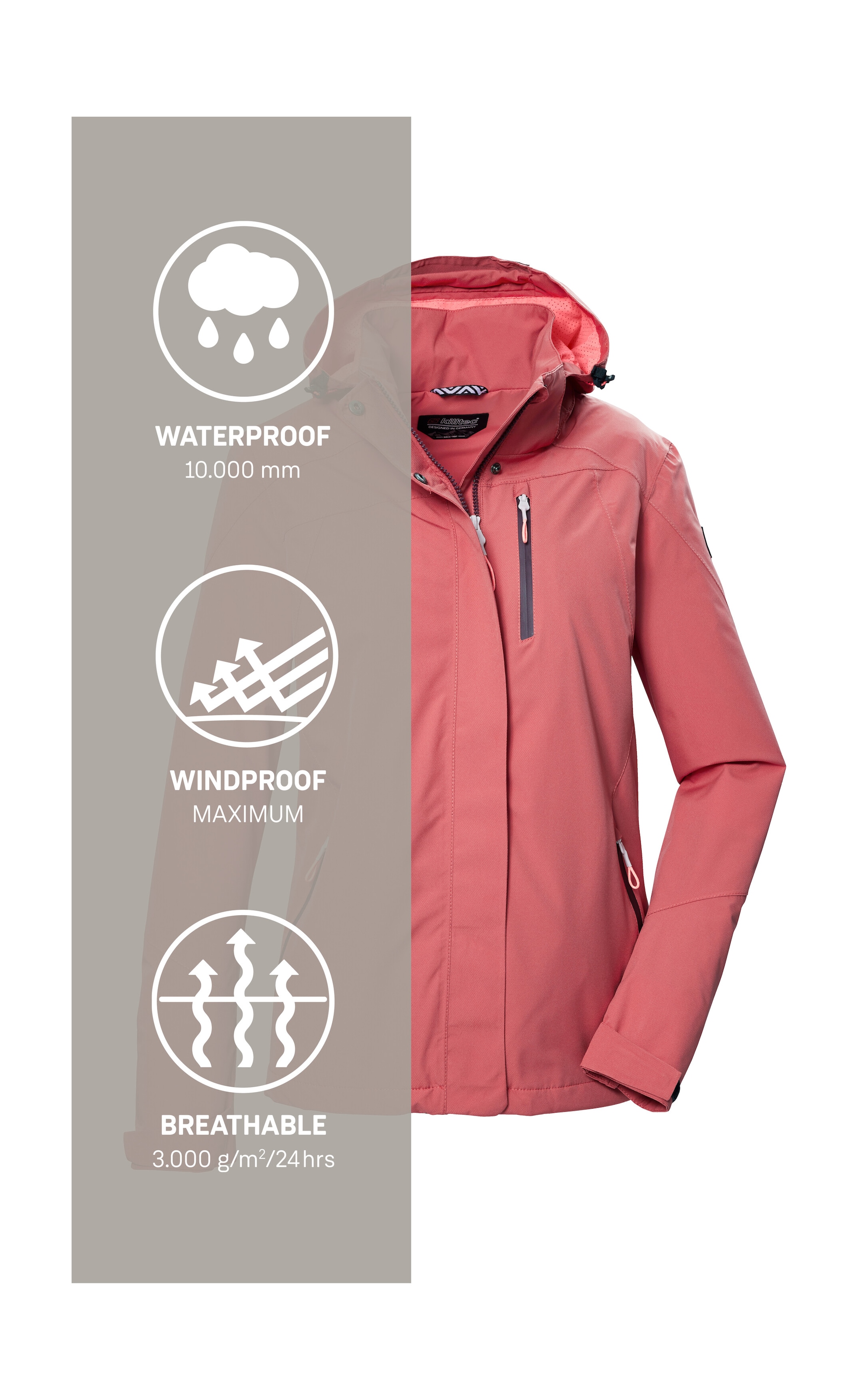 Killtec Outdoorjacke »KOS 28 WMN JCKT«, Wasserdichte, atmungsaktive Damenjacke, PFAS-frei, recyceltes Material