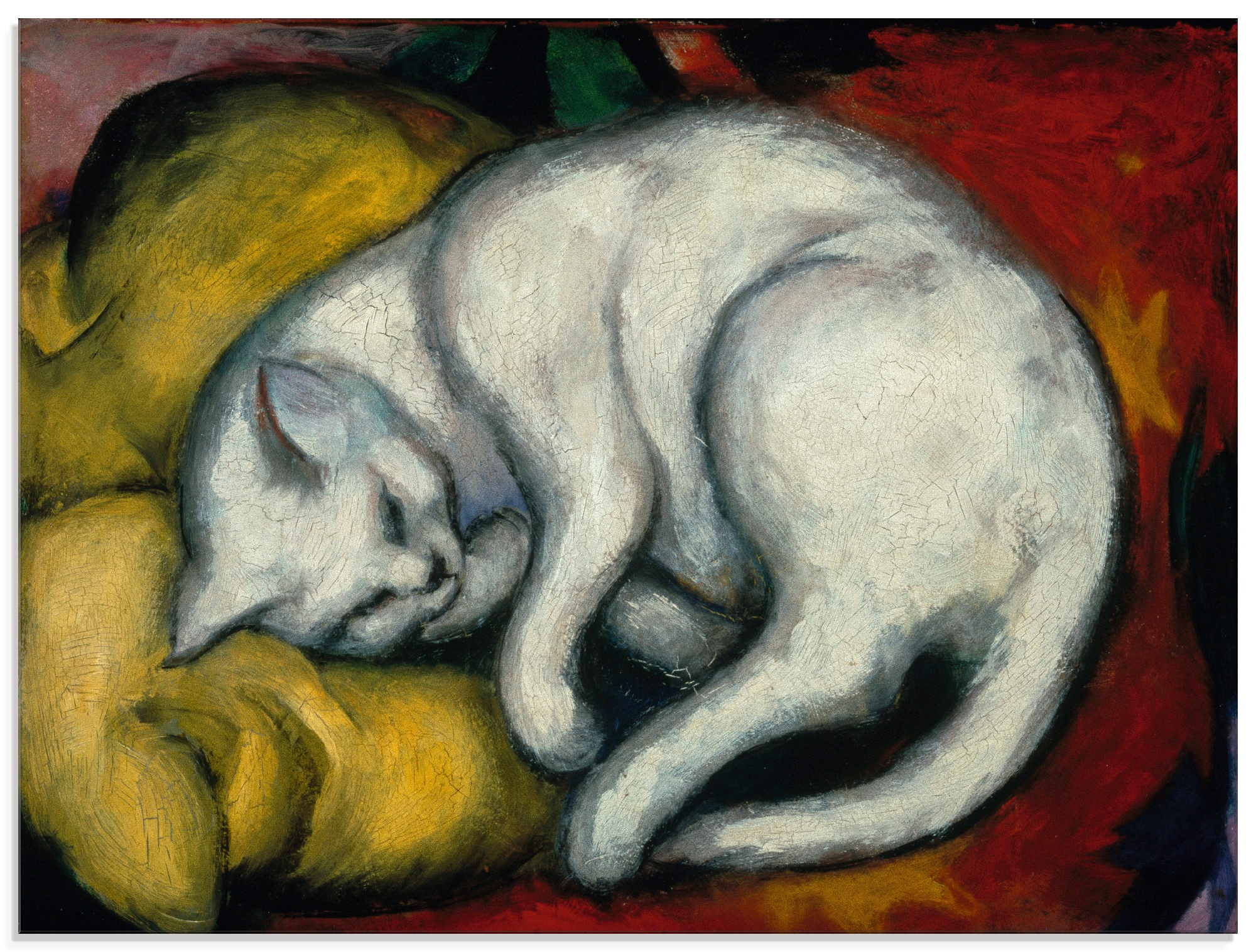 Glasbild ARTLAND, B:60cm H:45cm, weiß, Küche, Bilder, "Die weisse Katze. 1912", in verschiedenen Größen