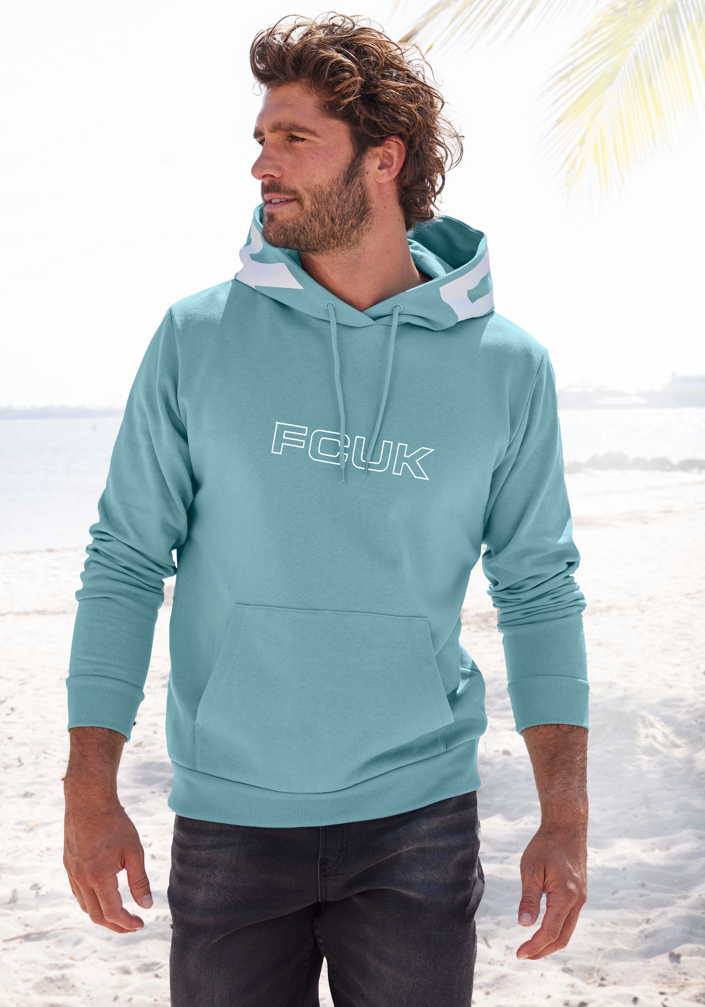 FCUK Hoodie, in Regular Fit und Langarm, Sweatshirt mit Kapuze, Baumwollmischung