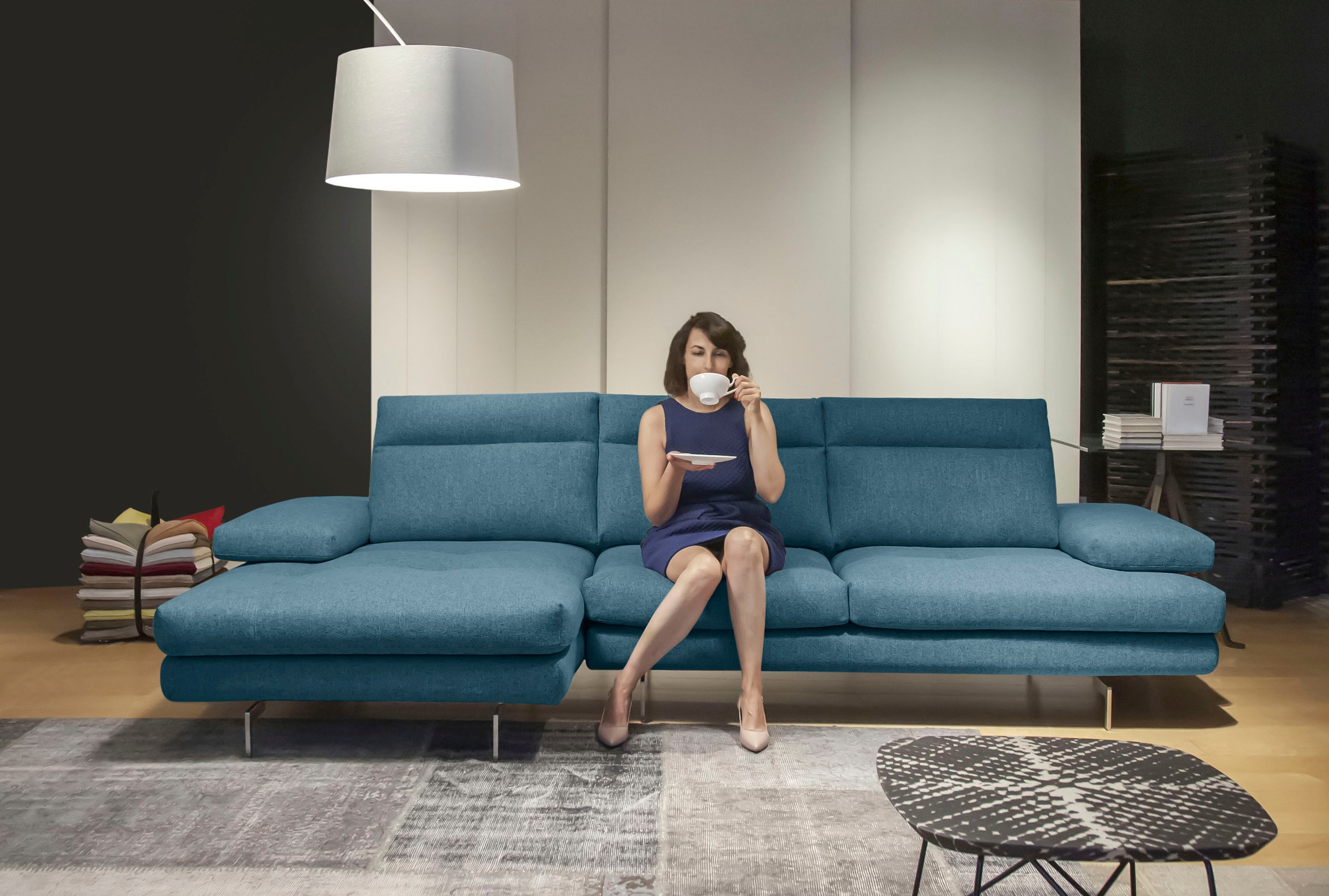 CALIA ITALIA Ecksofa »Toby Wing, L-Form, Designsofa mit sensationellem Sitzkomfort«, inklusive Sitztiefenverstellung, Füße in chrom glänzend