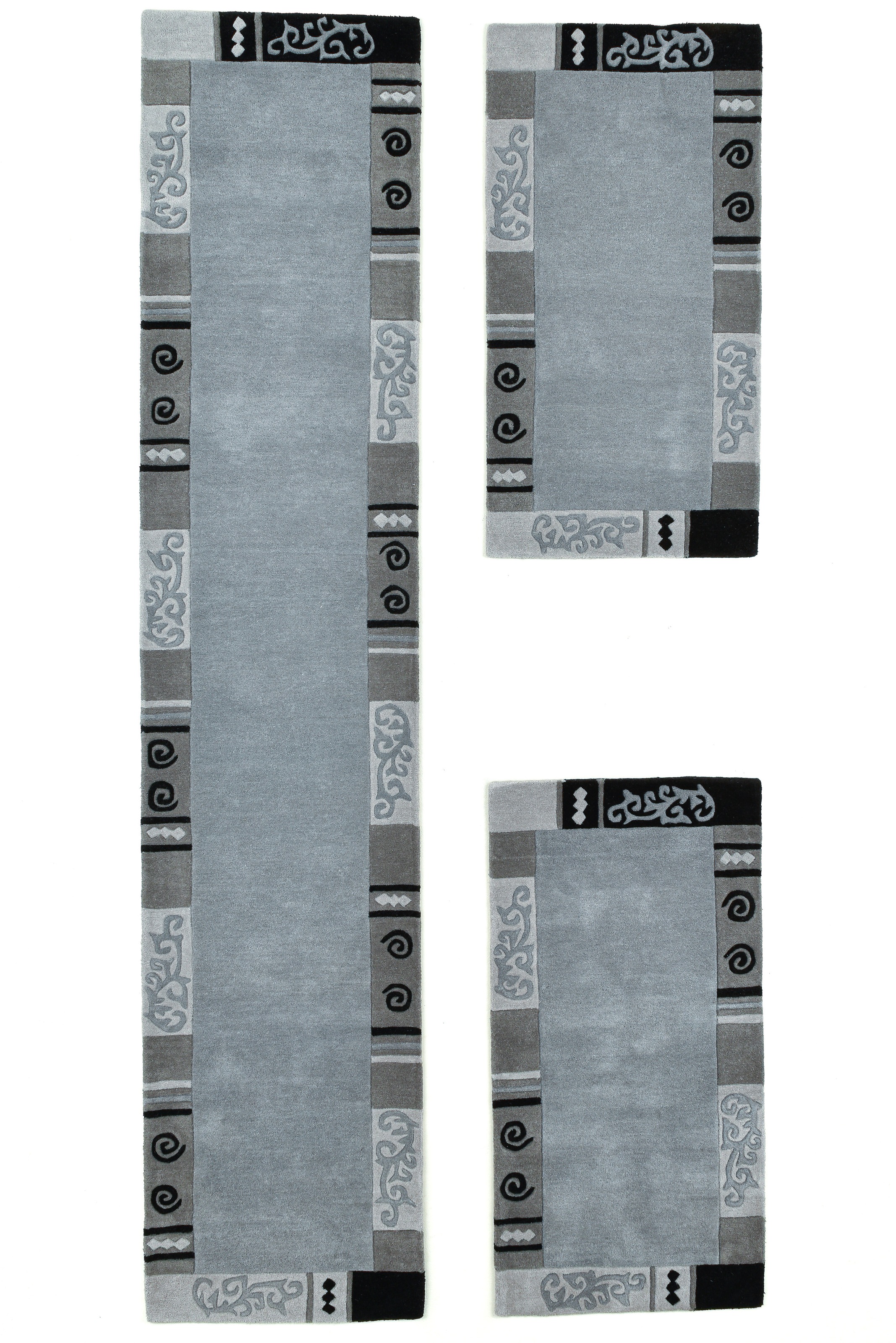 Bettumrandung THEKO, H:14mm, grau, Obermaterial: 100% Schurwolle, Schlafzimmer, Bettumrandungen, "Ambadi", Bettvorleger, reine Wolle, mit Bordüre,