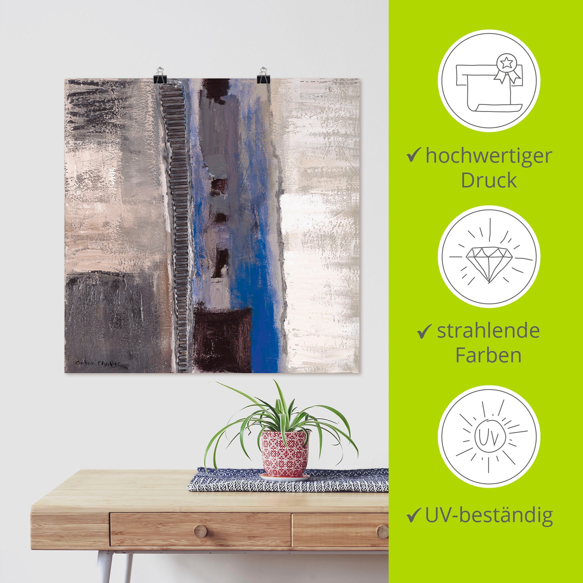 Artland Wandbild »Blau-silber Abstrakt II«, Muster, (1 St.), als Leinwandbild, Poster in verschied. Größen