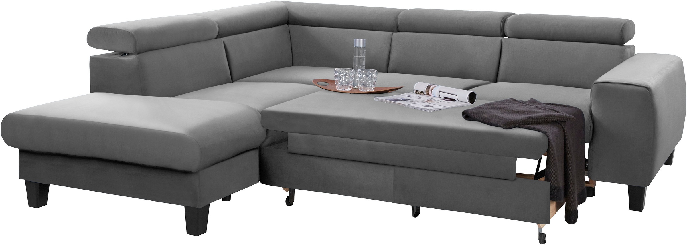 COTTA Ecksofa »Morven L-Form mit Kopfteilverstellung«, wahlweise mit Bettfunktion, Bettkasten & Wireless-Charger