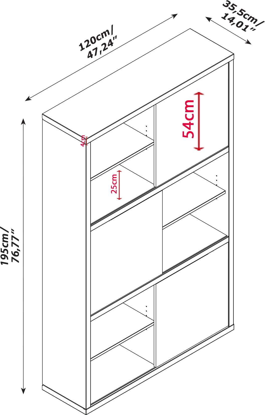 Composad Regal »PRATICO«, Bücherregal,bzw Aktenschrank mit 3 Schiebetüren und 6 Fächer