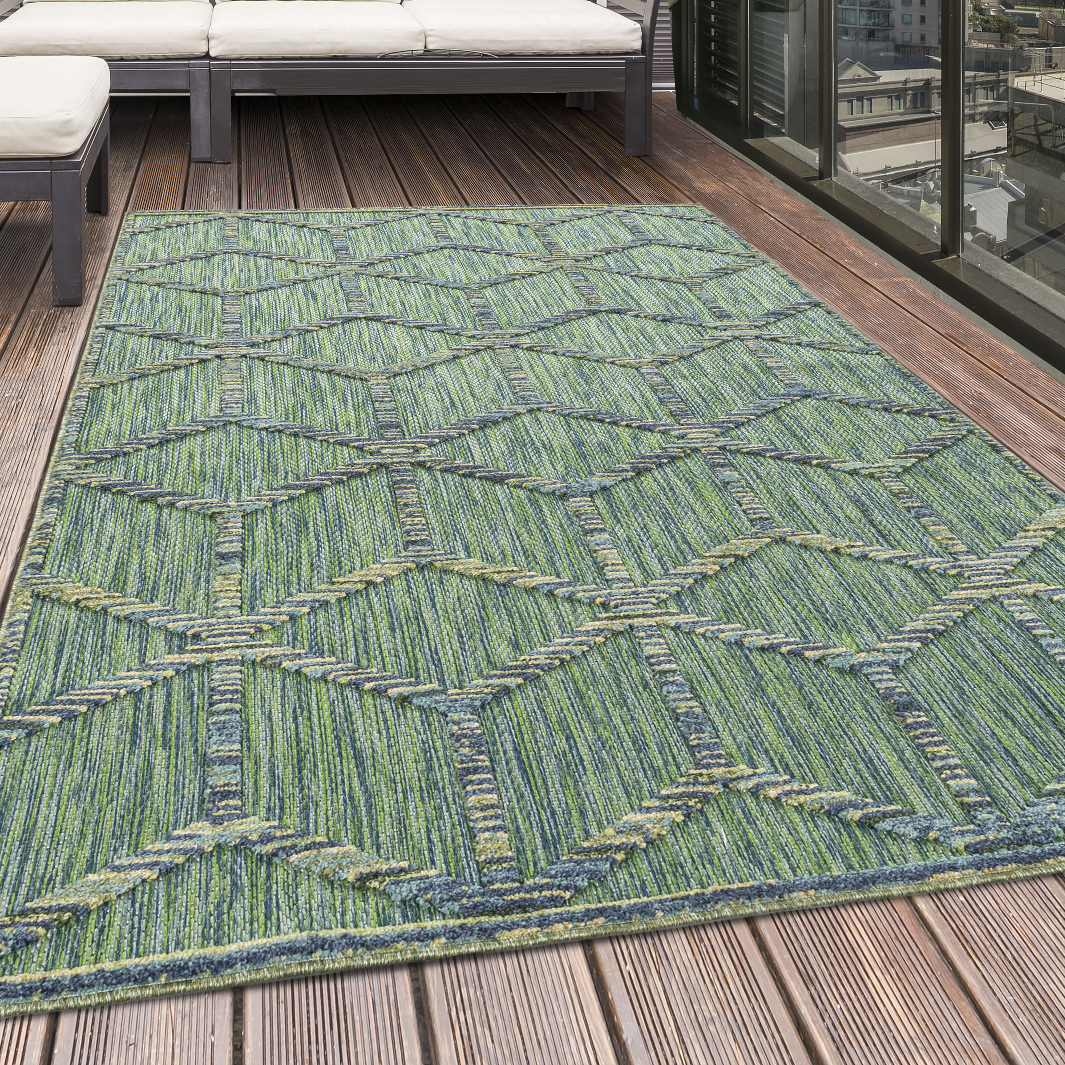 Ayyildiz Teppiche Outdoorteppich "BAHAMA 5151" rechteckig 8 mm Höhe Läufer, Flachflor mit Hoch-Tief-Struktur, In-und Outdoor geeignet