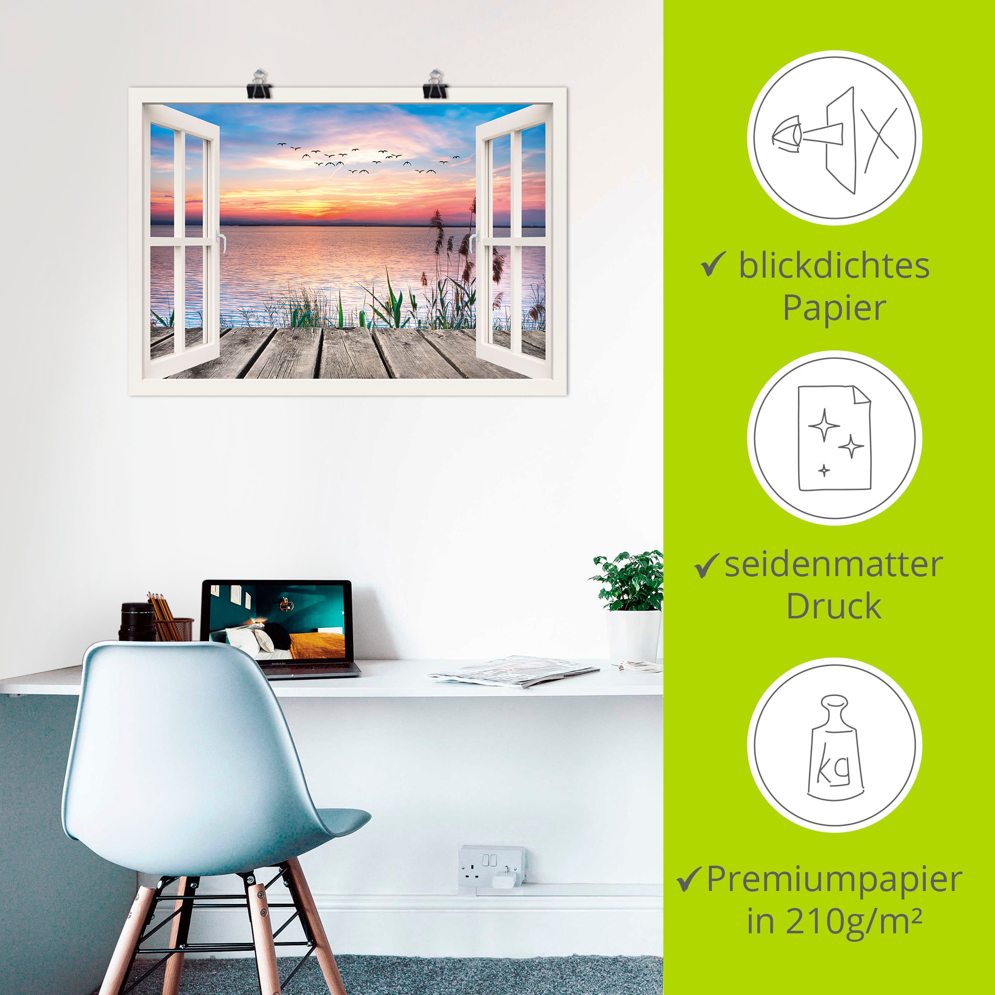 Artland Wandbild »See in den Farben der Wolken« Fensterblick 1 Stk. tlg. als Leinwandbild, Poster in verschied. Größen