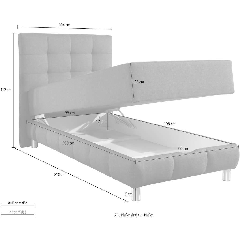 INOSIGN Boxbett Vaasa, mit Bettkasten & Topper, in 4 Breiten, Überlänge 220 cm