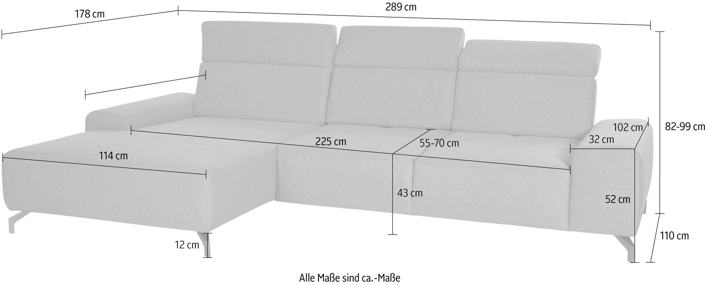 sit&more Ecksofa »Gizeh L-Form«, Fußhöhe 12 cm, inklusive Sitztiefenverstellung und Kopfteilverstellung