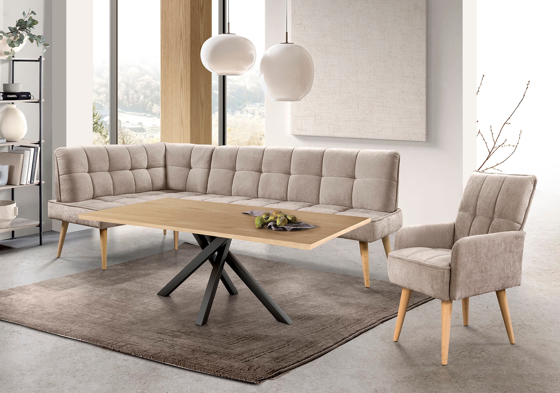 exxpo - sofa fashion Eckbank "Latte" moderne Sitz- und Rückensteppung, bequem und elegant, hoher Holzfuß