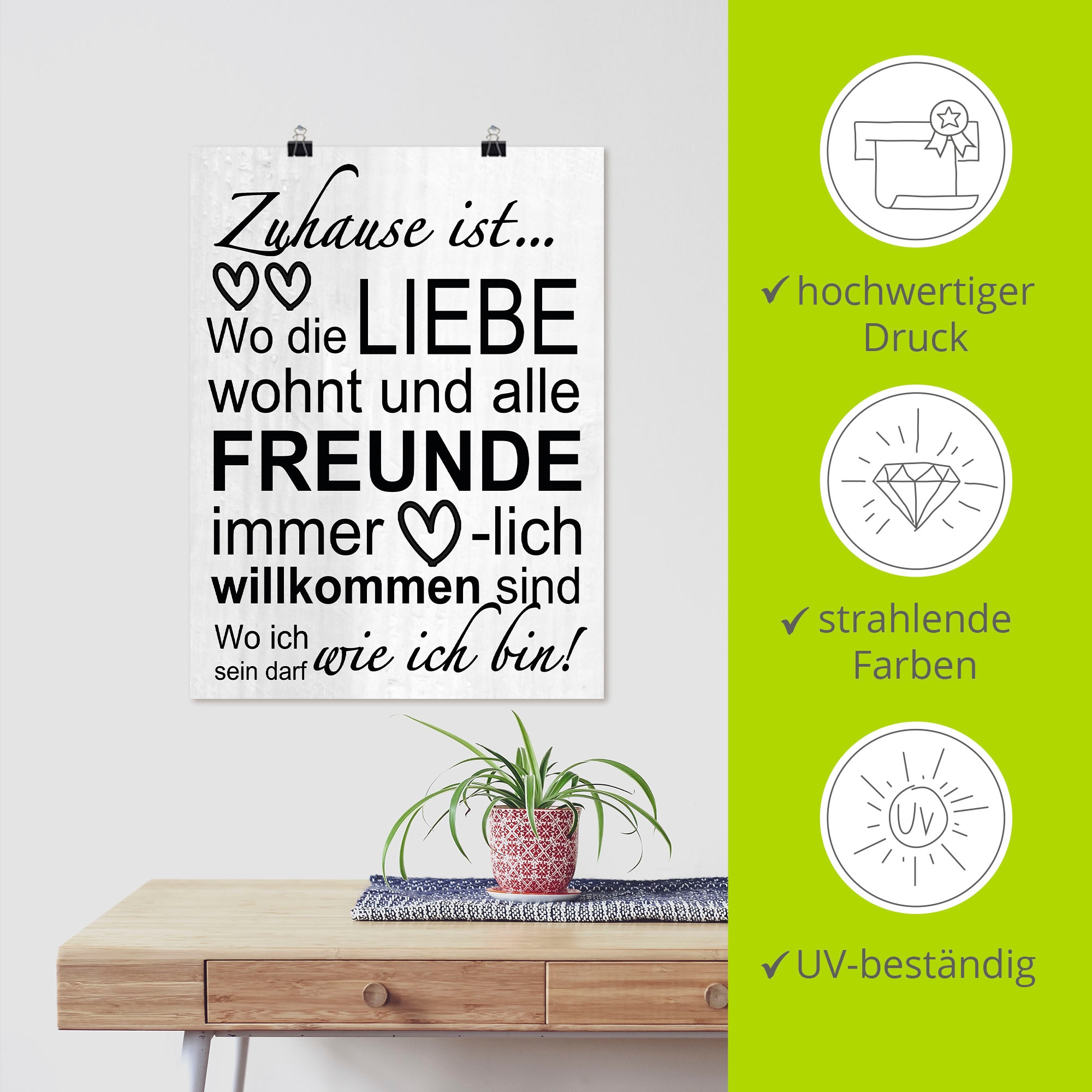 Artland Wandbild »Wo die Liebe wohnt«, Sprüche & Texte, (1 St.), als Alubild, Outdoorbild, Leinwandbild, Poster, Wandaufkleber