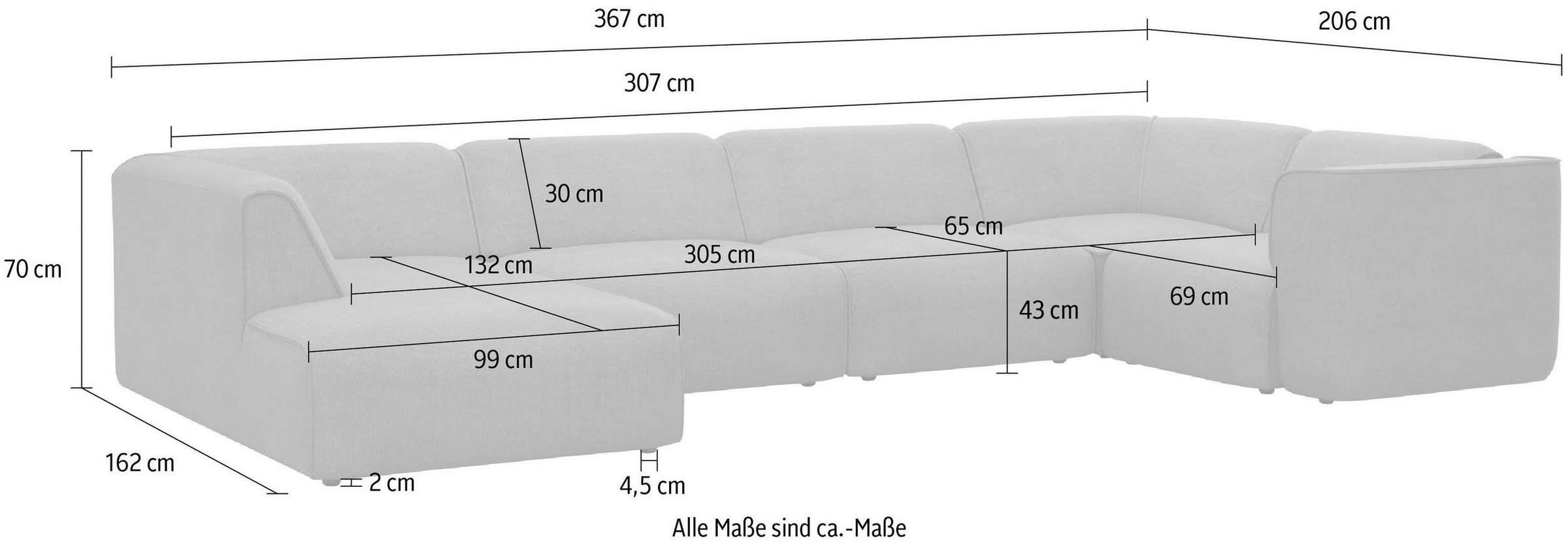 RAUM.ID Wohnlandschaft »Merid U-Form«, als Modul oder separat verwendbar, für individuelle Zusammenstellung