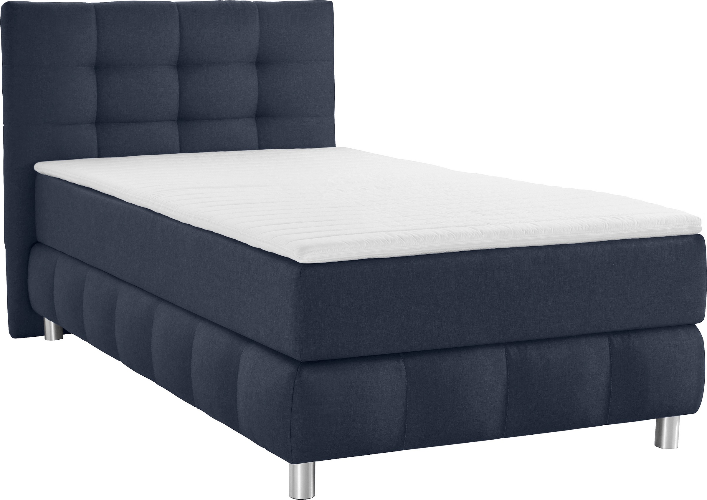 Boxspringbett HOME AFFAIRE "Salo", blau, B:104cm L:211cm, Struktur (100% Polyester);Bezug der Spiegelfläche Matratzendrell aus 100% Polyester;Samtoptik (100% Polyester), Komplettbetten, Boxspringbett, incl. Topper, 6 Breiten, 2 Härtegrade, TFK auch in Här 5