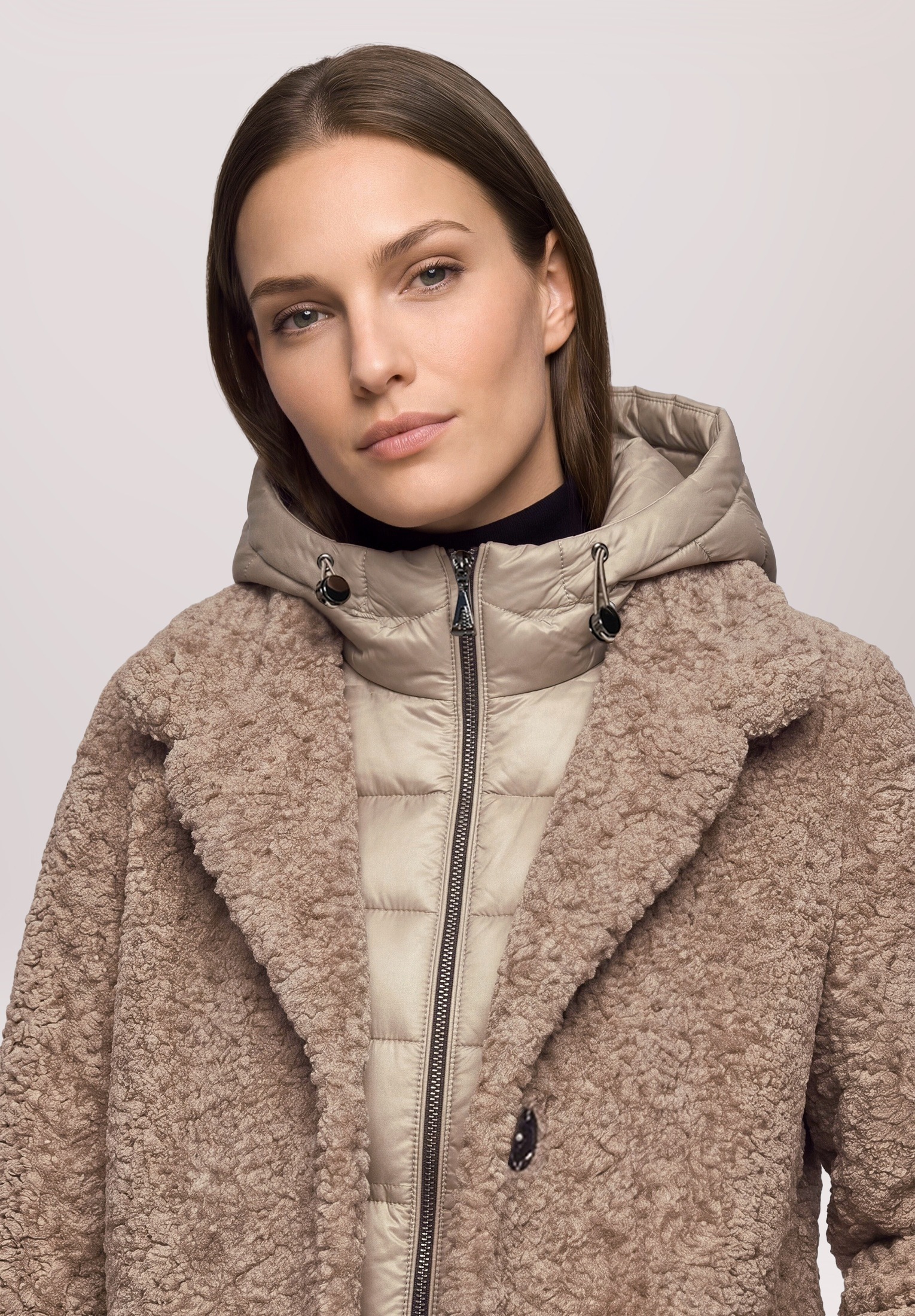 Amber & June Plüschjacke »Damen mit abnehmbarem Westenteil« mit Kapuze