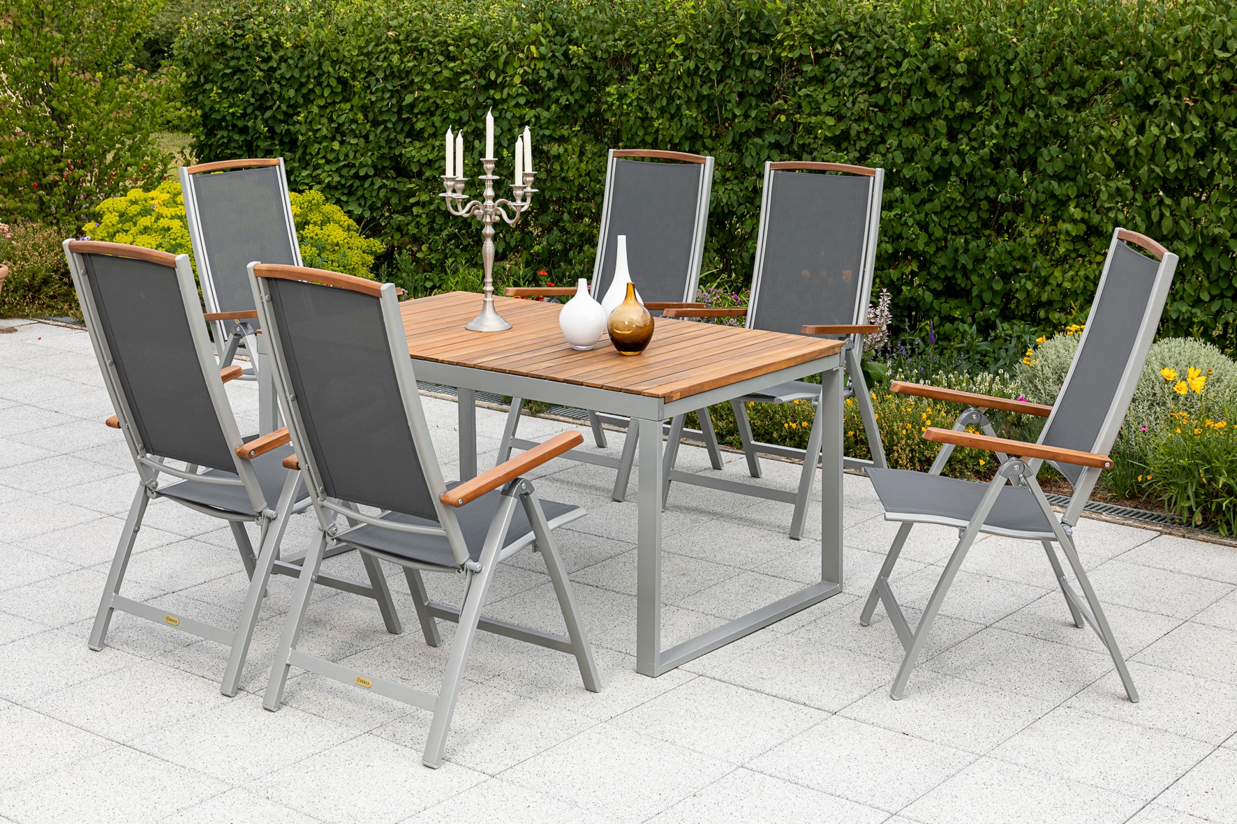 MERXX Garten-Essgruppe ""Siena"", (Set, 7 tlg., 5-fach verstellbare Rückenlehne), Ausziehtisch: LxB: 150-200 x 90 cm