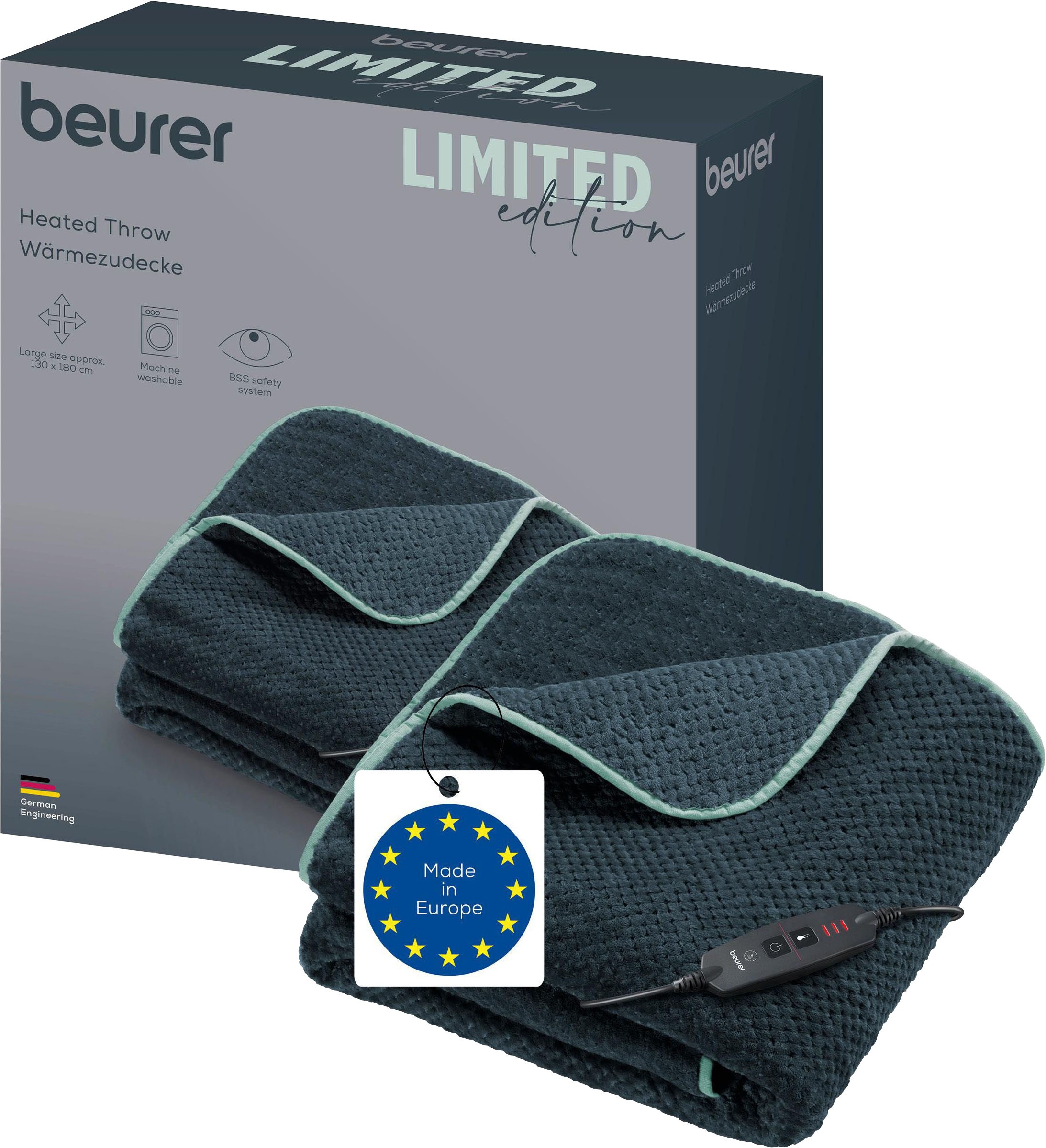 BEURER Heizdecke »HD 65 Dark Grey Limited Edition 2026 mit 3 Temperaturstufen« Mit Temperaturüberwachung und Sicherheitsabschaltung