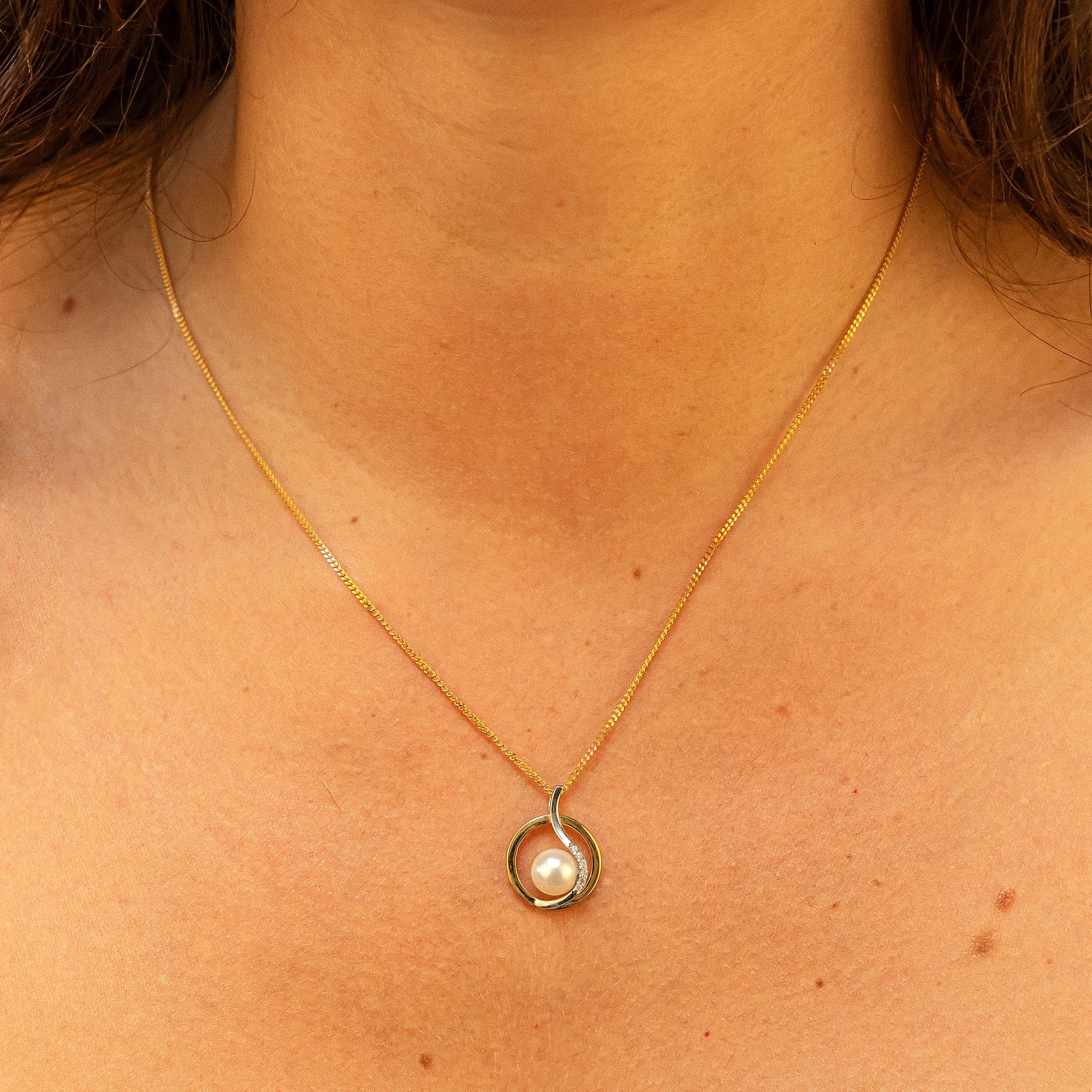 Anhänger Fascination Perle mit by kaufen weiß Kette Zirkonia Ellen 375 online »Gold weiß« 7-7,5mm K. BAUR |