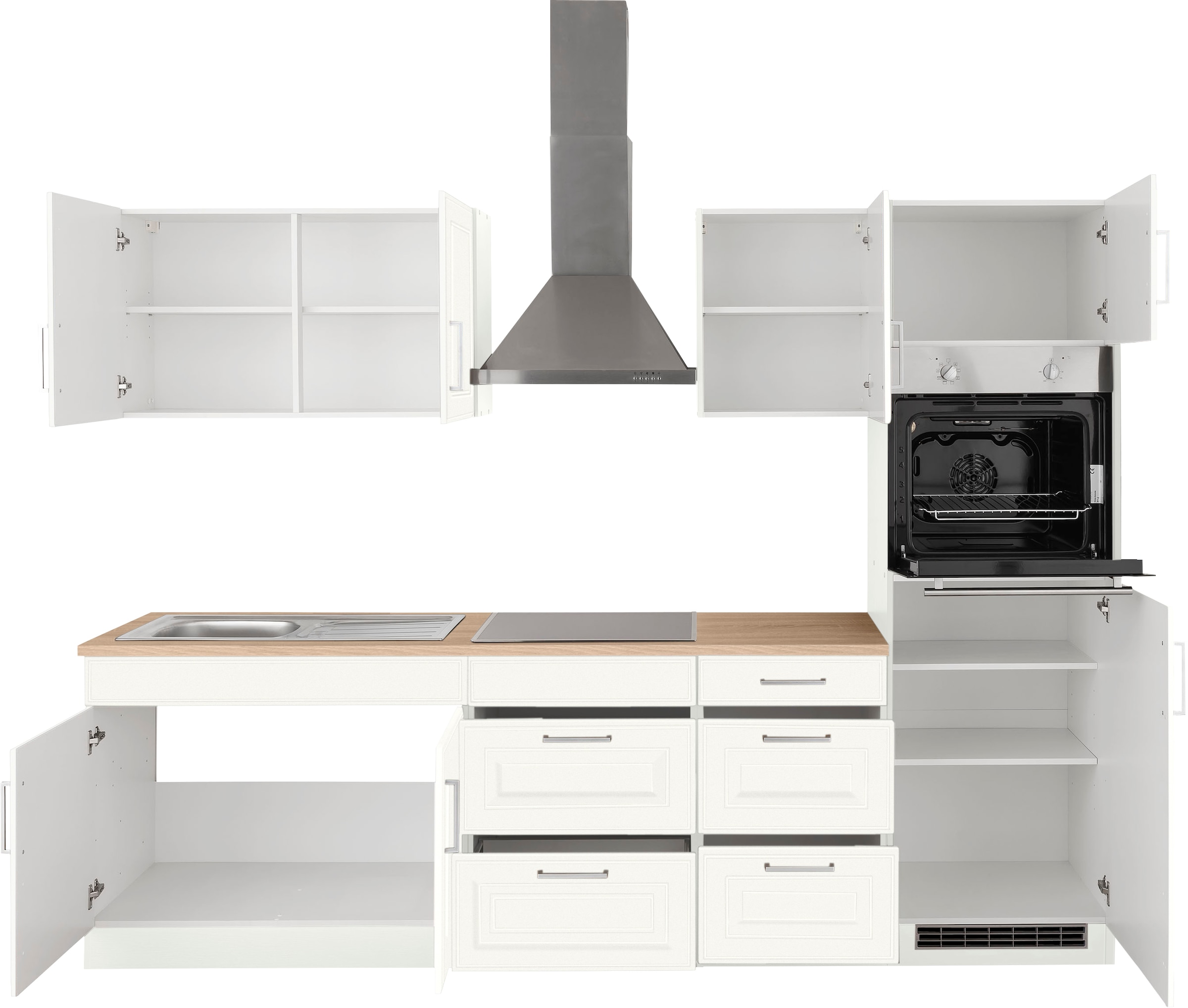 KOCHSTATION Küchenzeile »KS-Stockholm«, Breite 270 cm, mit hochwertigen MDF Fronten im Landhaus-Stil