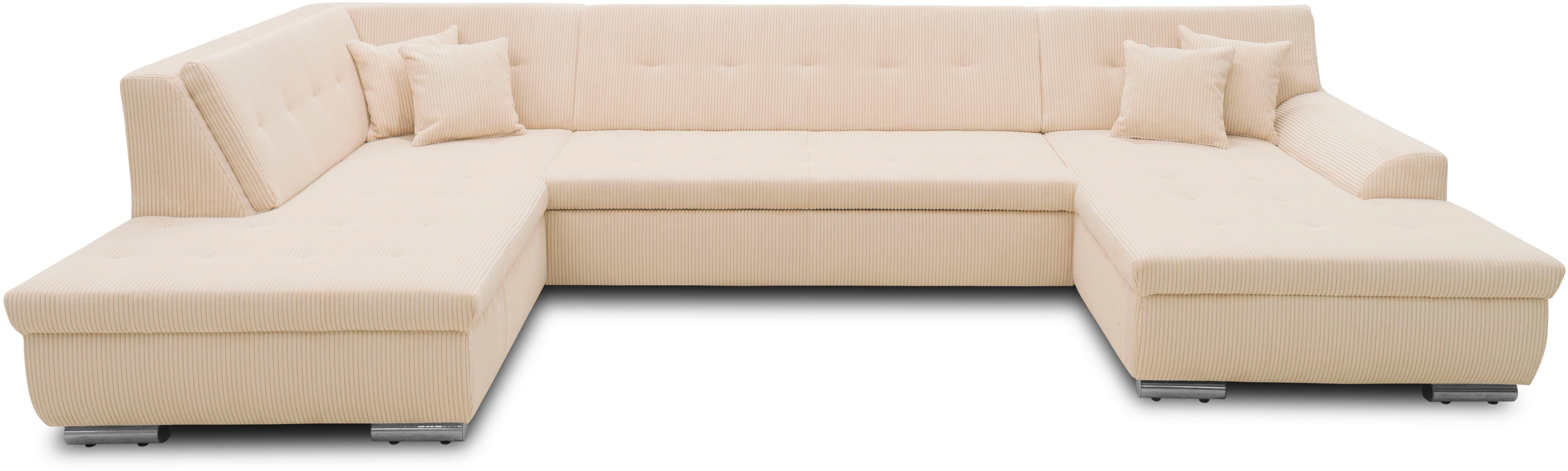 DOMO collection Wohnlandschaft "TREVISO inkl. Zierkissen, moderne Steppung, XXL: 364x201x83 cm" wahlweise mit Bettfunktion, in vielen Bezugsarten auch in Cord U-Form