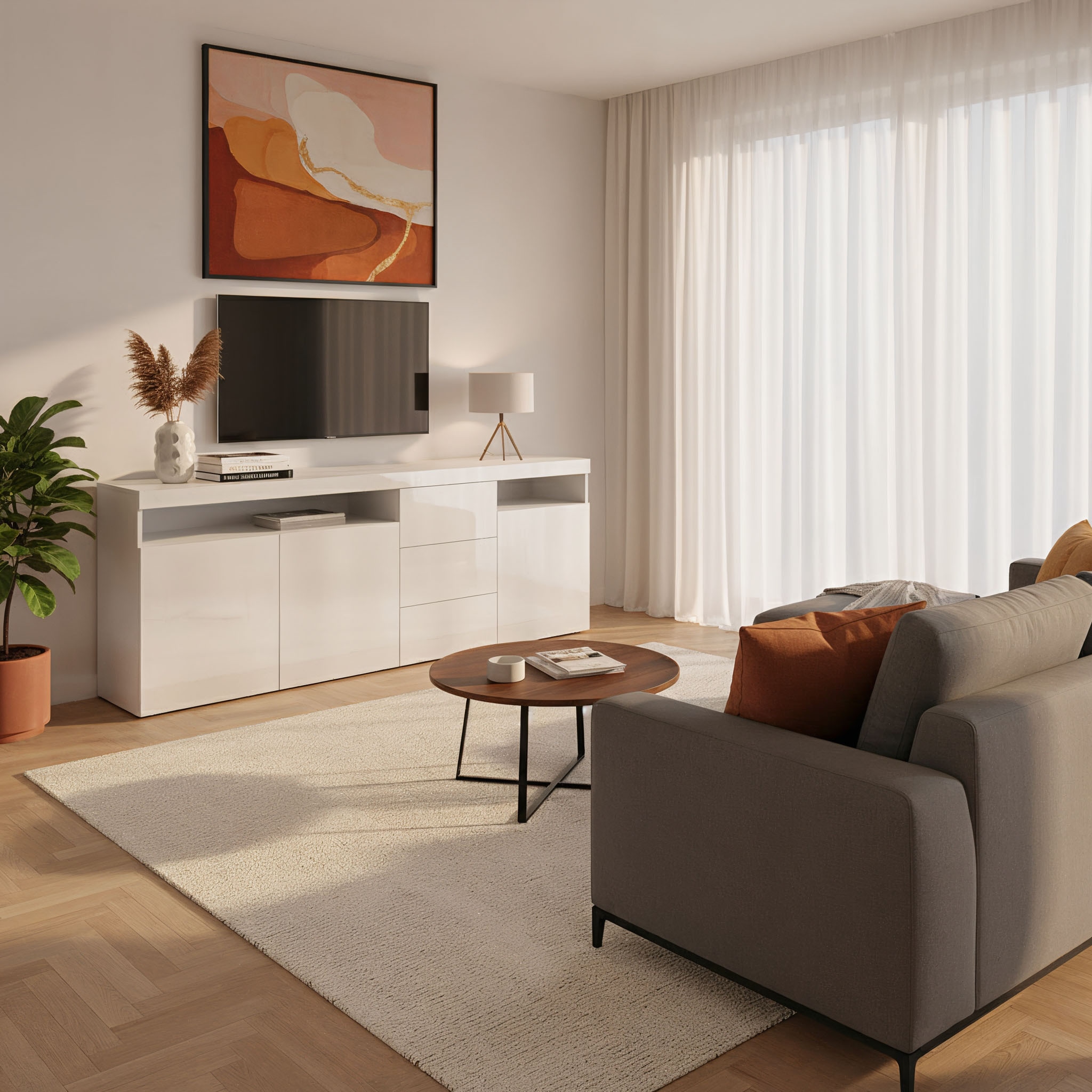 borchardt Möbel Sideboard »Kapstadt, Kommode mit Push-to-open-Funktion, Hochglanz-Dekor« Breite 200cm mit viel Stauraum, 3 Schubfächern und 3 Türen