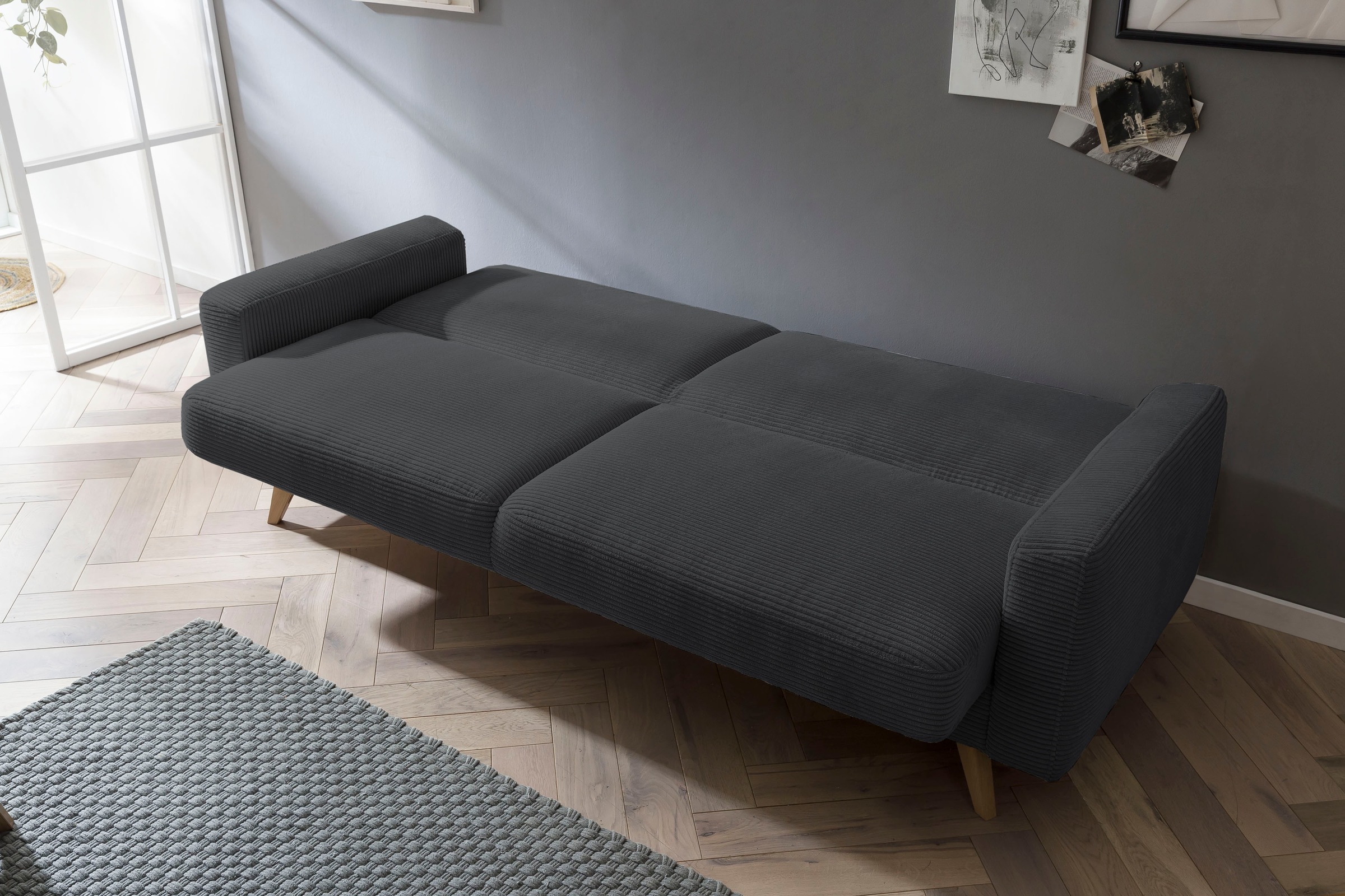 exxpo - sofa fashion 3-Sitzer »Samso, elegant und bequem, aktueller Cord Bezug, Kippcouch«, hochwertige Verarbeitung, Schlafsofa inkl. Bettfunktion und Bettkasten
