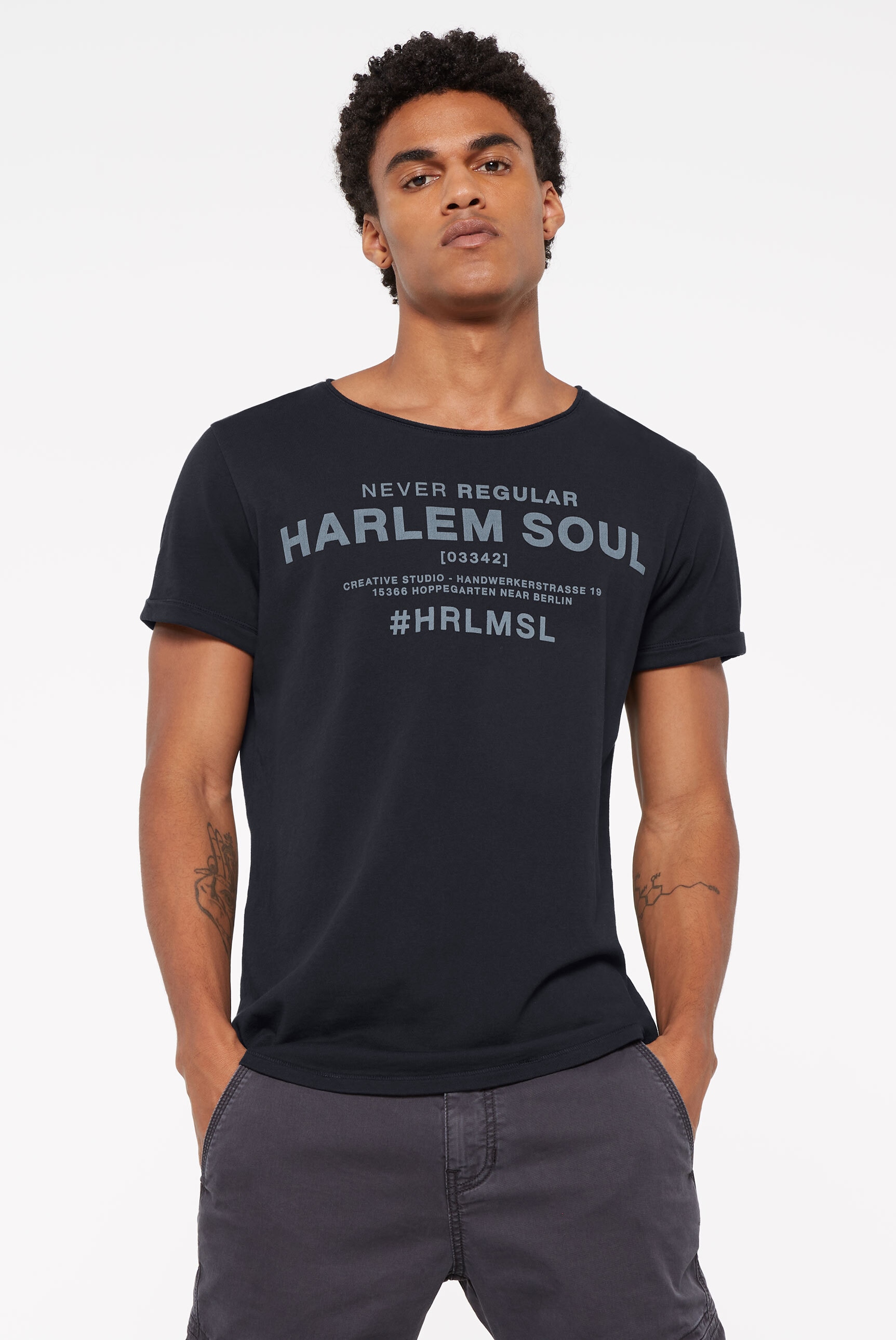 Harlem Soul Rundhalsshirt, mit fixierten Turn-up-Ärmeln