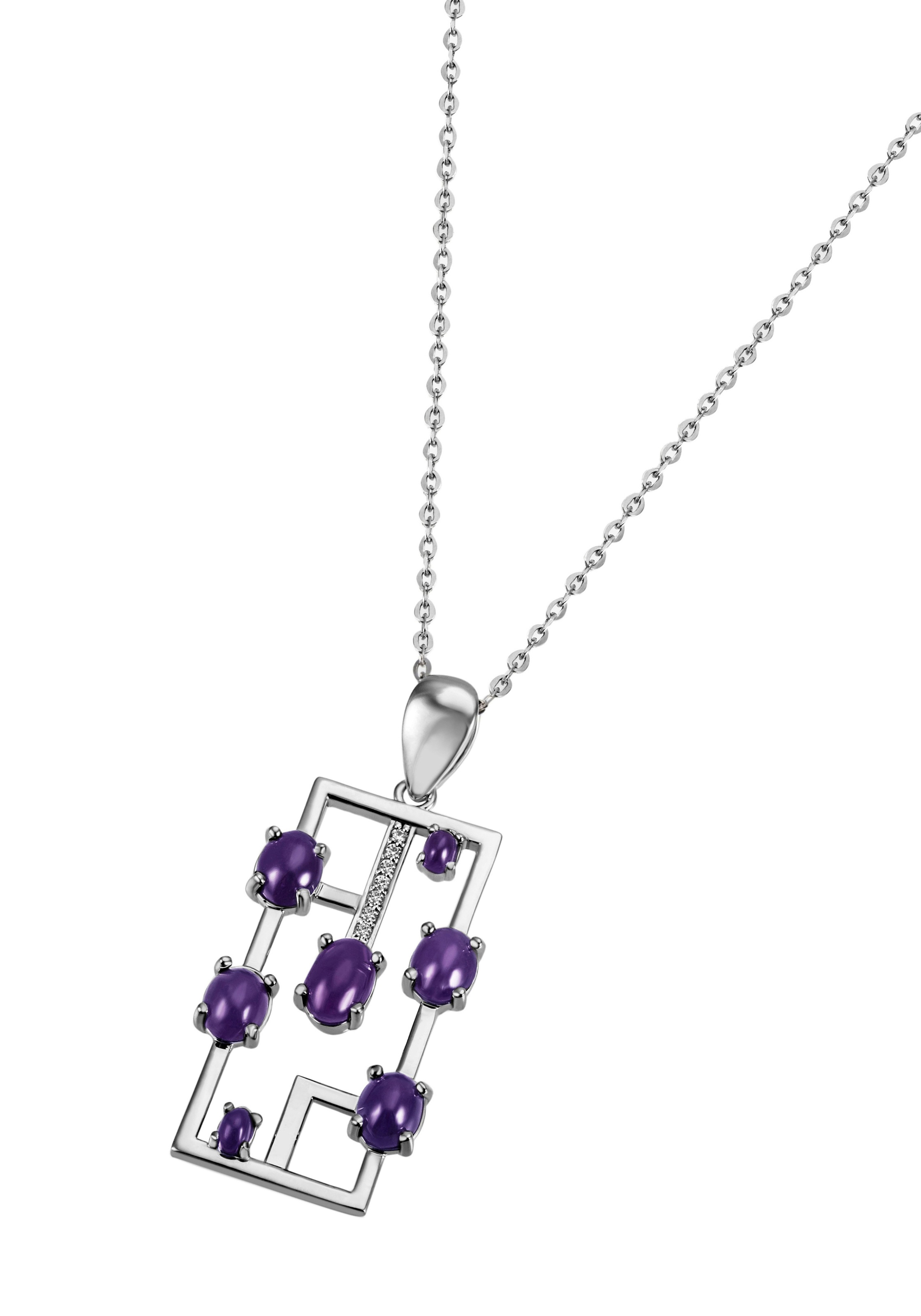 JOBO Kette mit Anhänger »7 Amethyst-Cabochons und 7 Zirkonia«, 925 Silber 45 cm