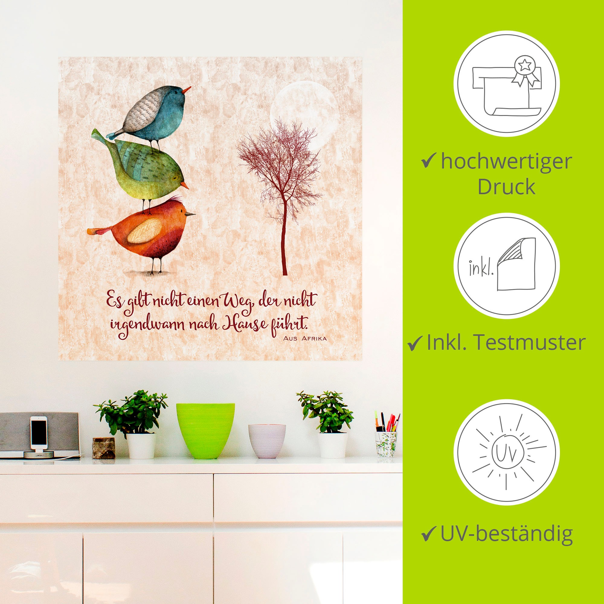 Artland Wandbild »Lebensweisheit Zu Hause«, Tiere, (1 St.), als Leinwandbild, Poster, Wandaufkleber in verschied. Größen