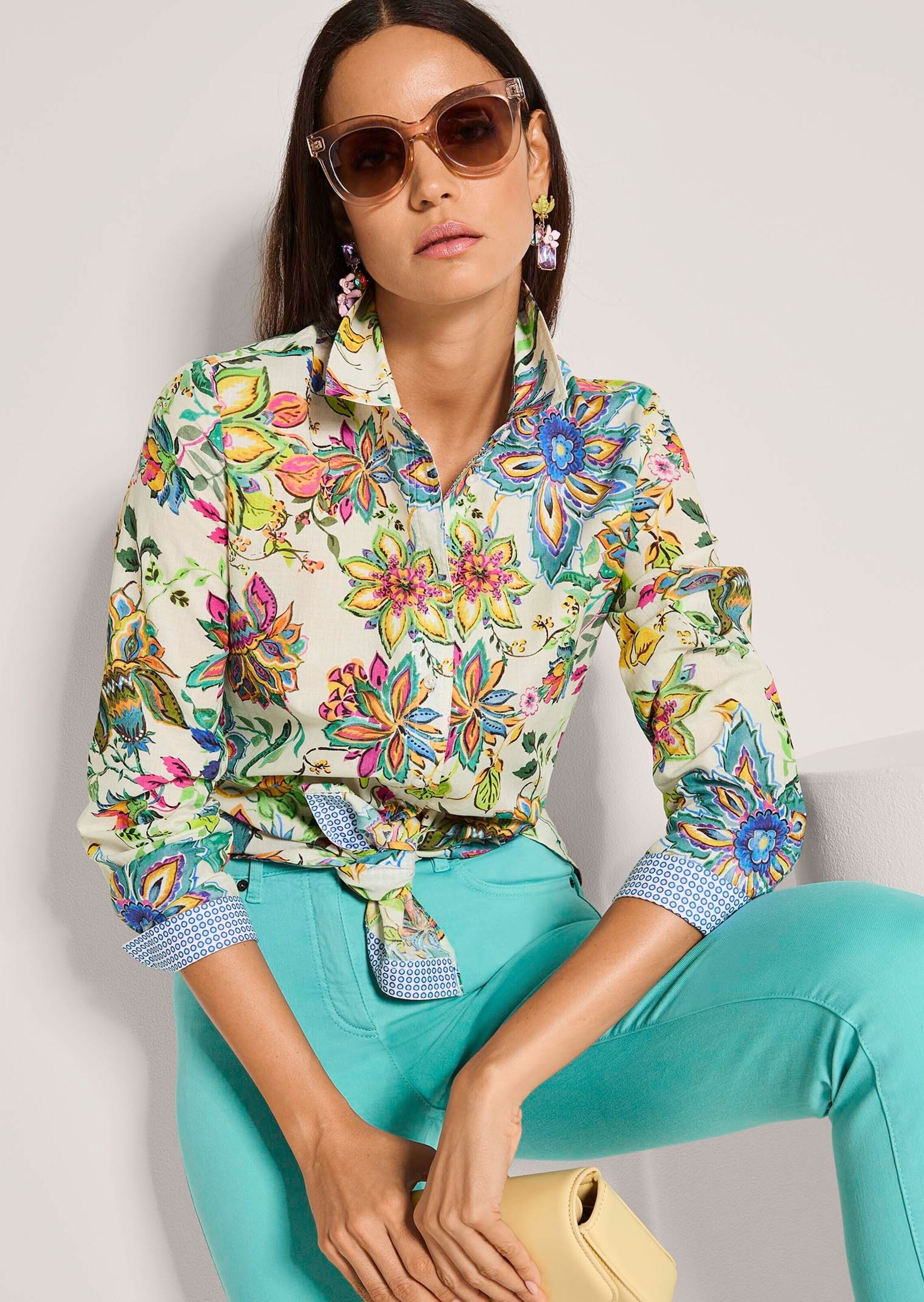 MADELEINE Langarmbluse »Hemdbluse Sommerbluse mit floralem Muster« Unikatprint