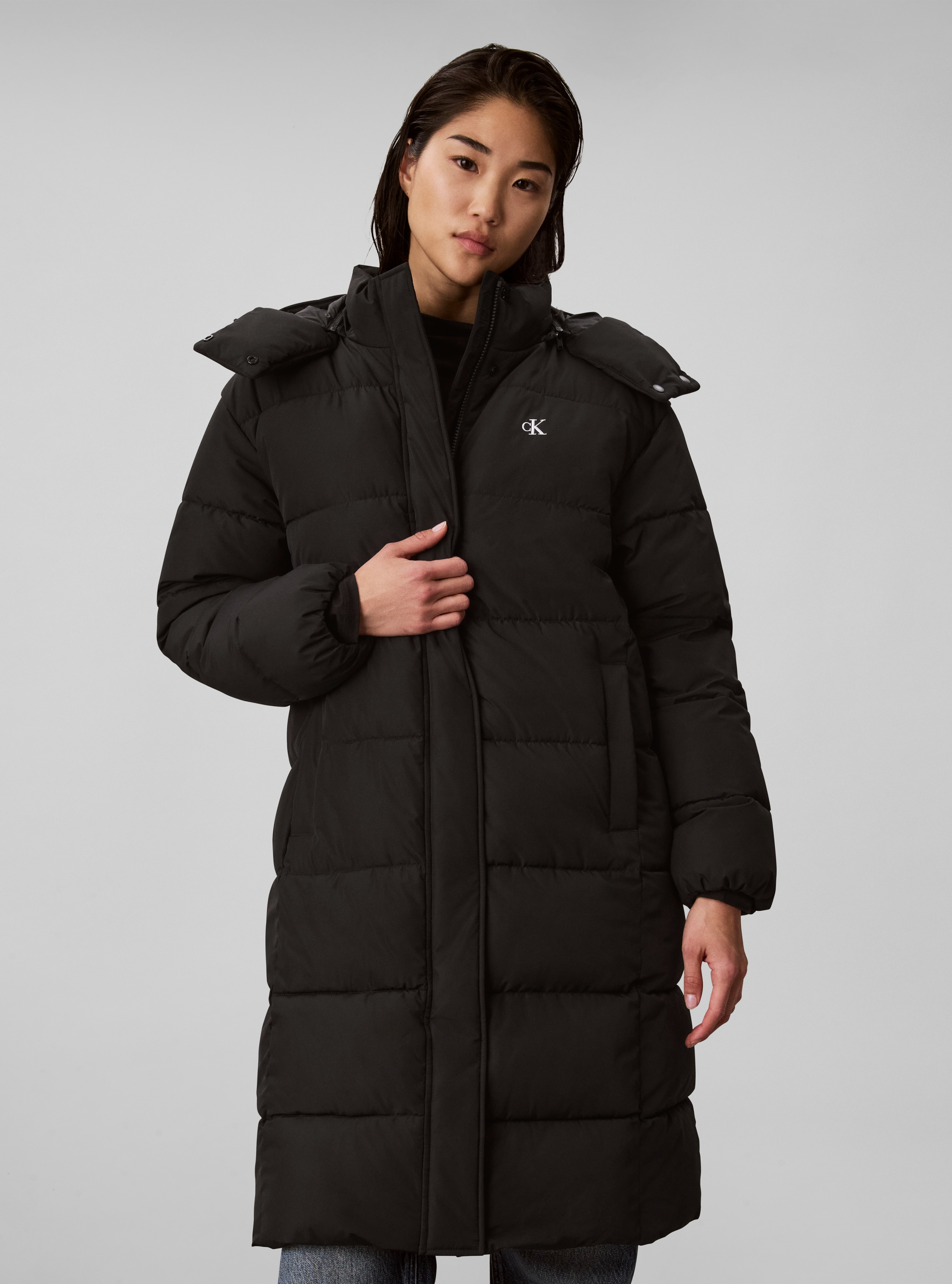 Calvin Klein Jeans Steppmantel "MATTE LONG PUFFER" Regular fit mit Kapuze