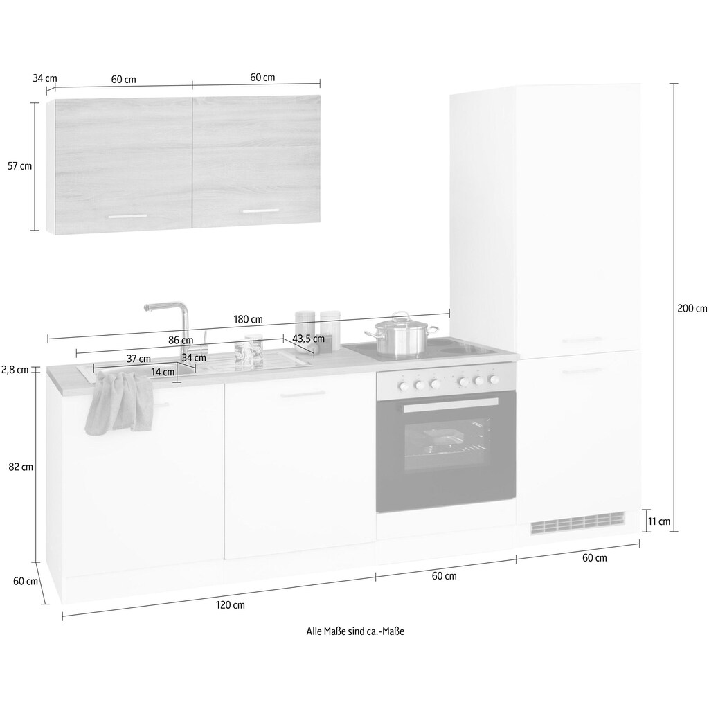 HELD MÖBEL Küchenzeile »Visby«, mit E-Geräten, Breite 240 cm inkl. Kühl/Gefrierkombination