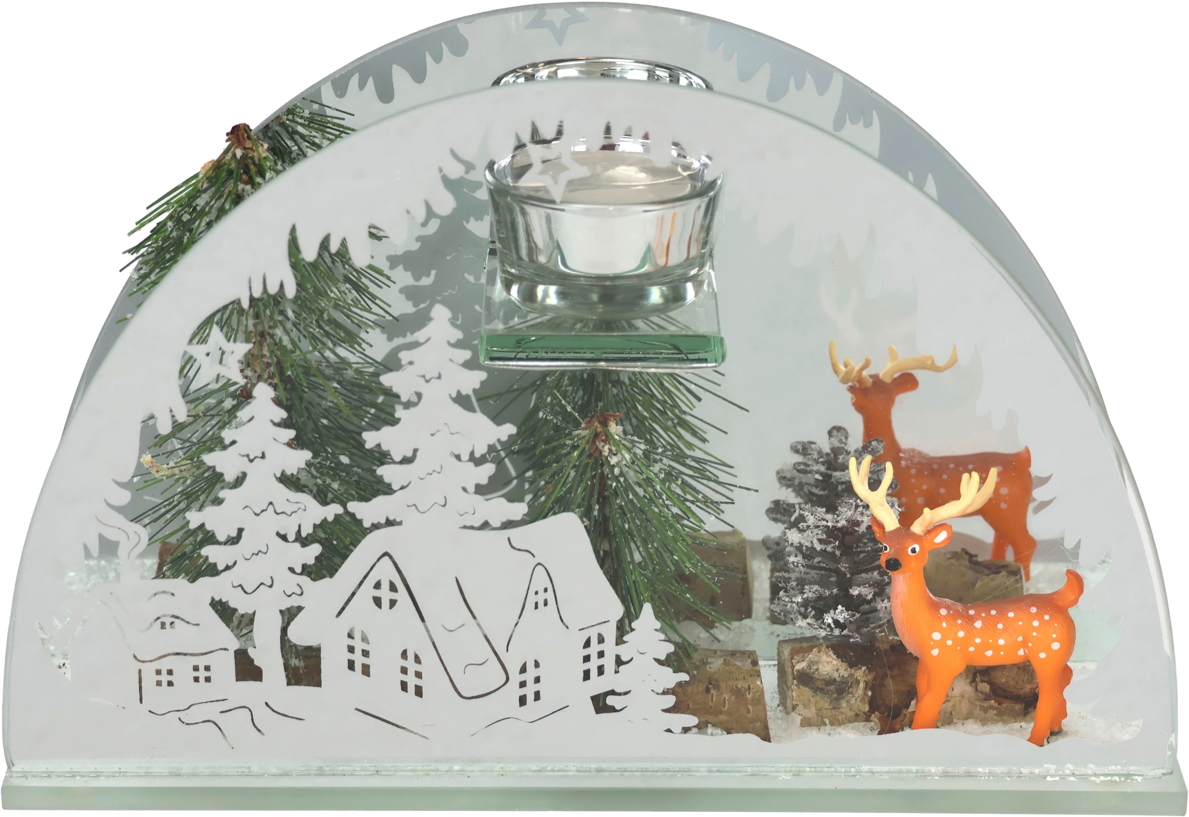 Winterlandschaft, Spiegelglas, (1 Hirsch-Deko BAUR St.), 15 mit ca. Teelichthalter Höhe cm »Weihnachtsdeko, aus in | Kerzenhalter, Deko-Objekt«, I.GE.A.