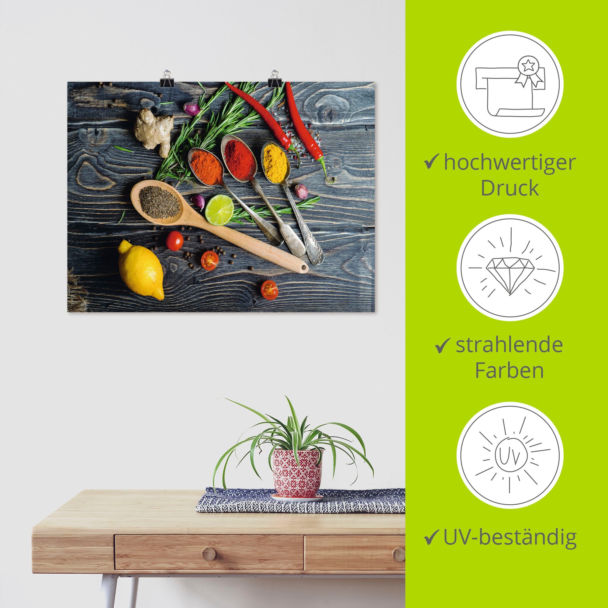 Artland Wandbild »Gewürze in Metalllöffeln« Lebensmittel 1 Stk. tlg. als Alubild, Leinwandbild, Poster in verschied. Größen