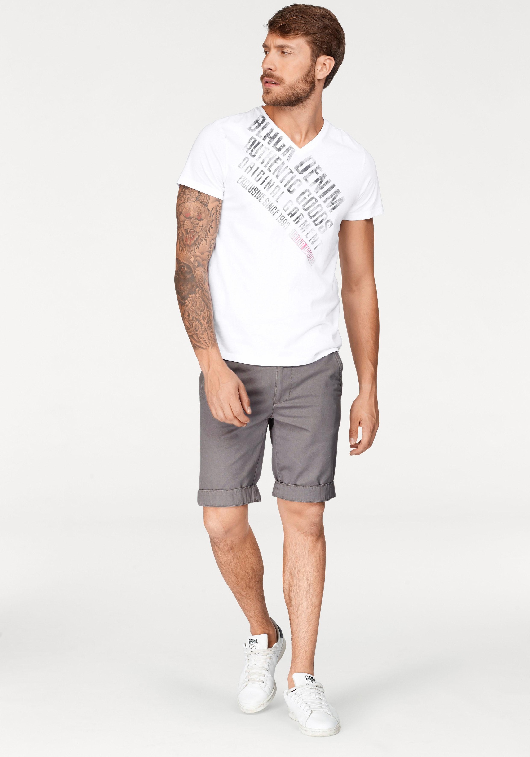 Chinoshorts BRUNO BANANI, Herren, Gr. 40, N-Gr, grau, Twill, Obermaterial: 100% Baumwolle, unifarben, slim fit kniefrei, Hosen Chinoshorts, inklusive Gürtel 3
