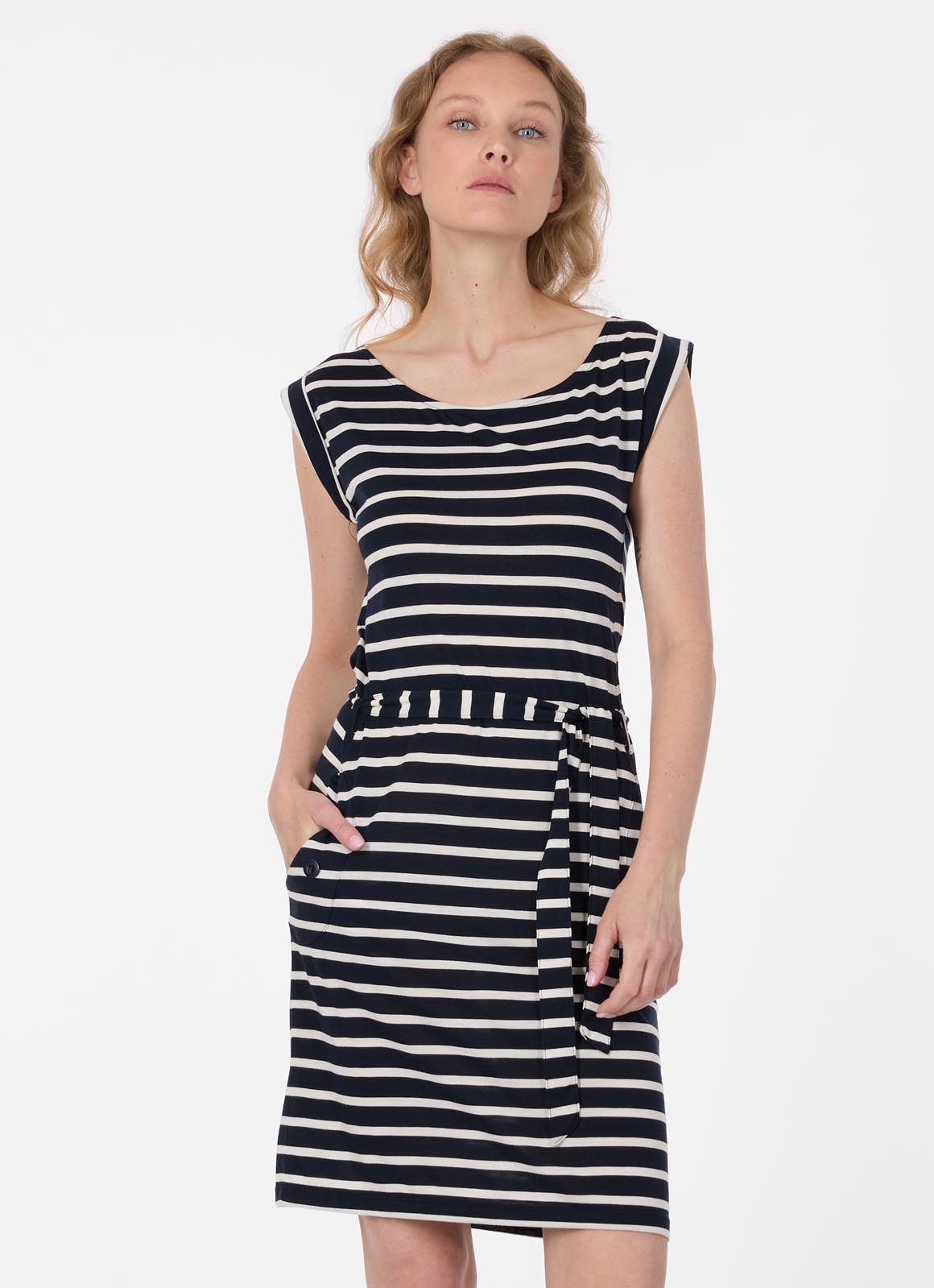 Ragwear Minikleid »TAGG STRIPES« 2 tlg. Eingrifftaschen Fließende Viskosemischung mit Streifen und Bindeband