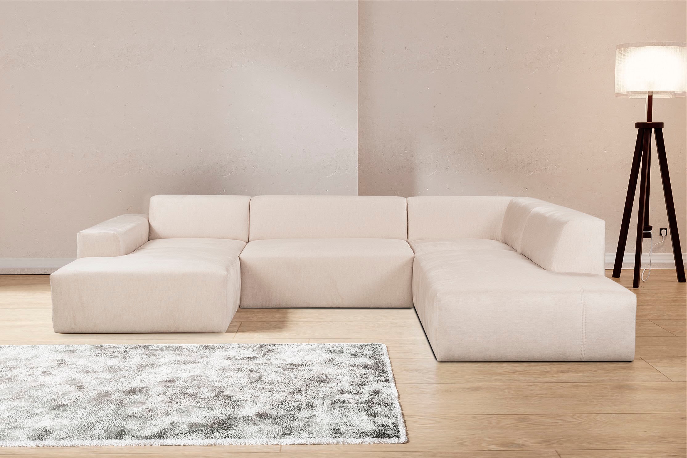 WERK2 Wohnlandschaft "Zeus-U 330 cm breit, viel Platz, modern und zeitlos" Curvy Trend mit urbaner Optik auch in weichem Cord, U-Form
