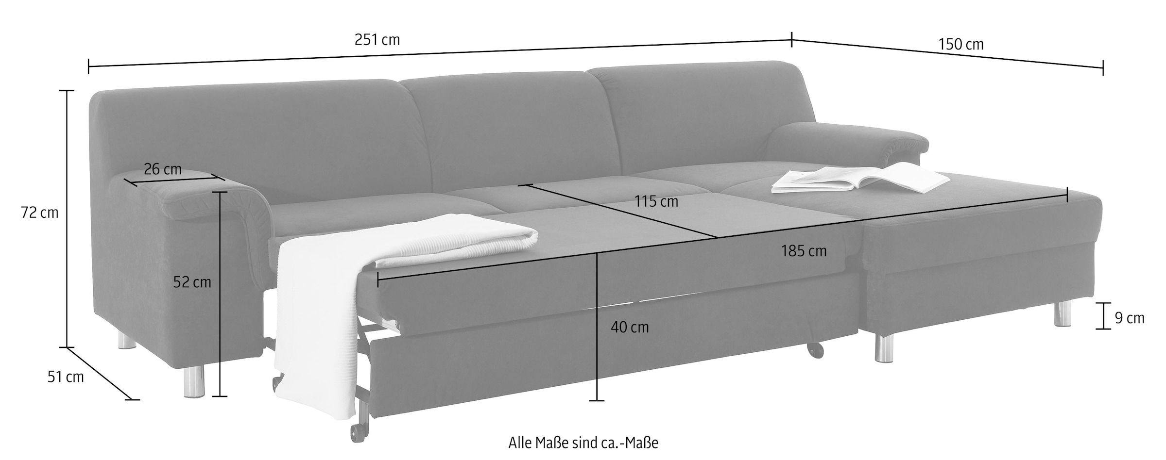 INOSIGN Ecksofa »Jamie, modern und elegant, Fußhöhe 9cm, L-Form,«, wahlweise mit Bettfunktion