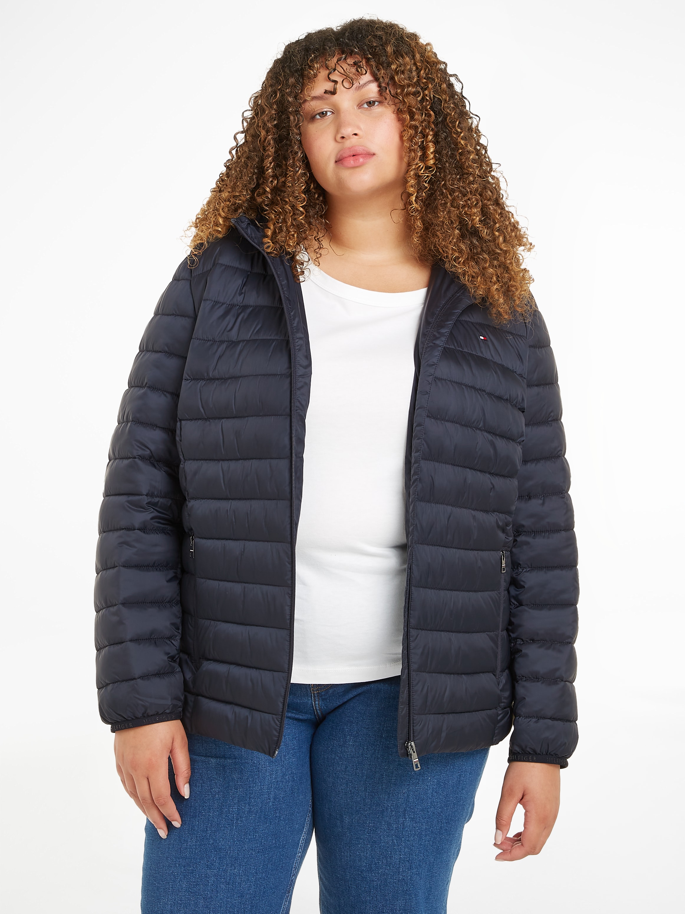 an Steppjacke Stripe GLB Curve BAUR Kapuze Global CURVE,mit JACKET«, bestellen SIZE »CRV | Tommy der PADDED PLUS Kapuze, Tommy für LW mit Hilfiger Hilfiger STRIPE