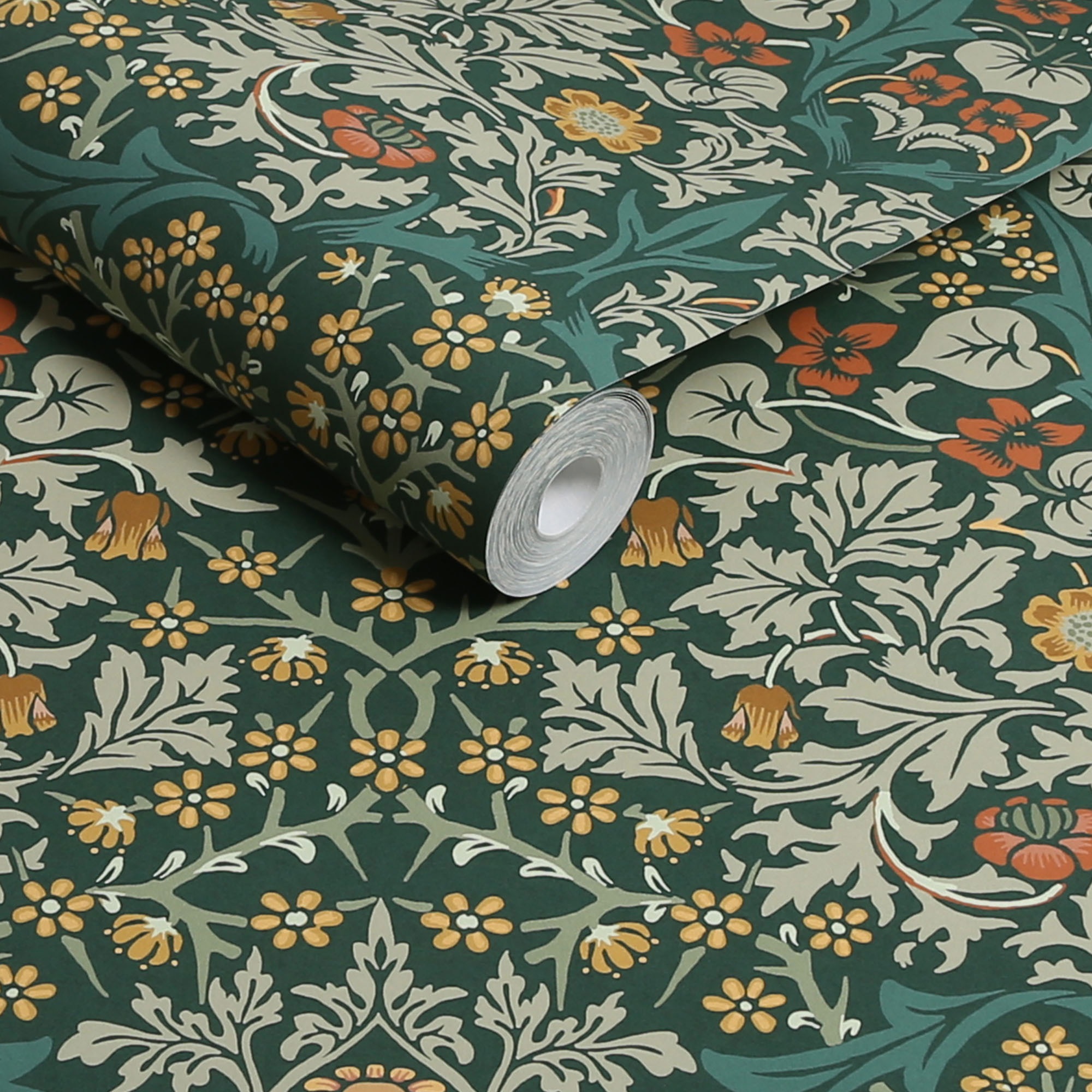 Papier peint intissé William Morris Blackthorn Deep Green 1005 x 52cm Vert
