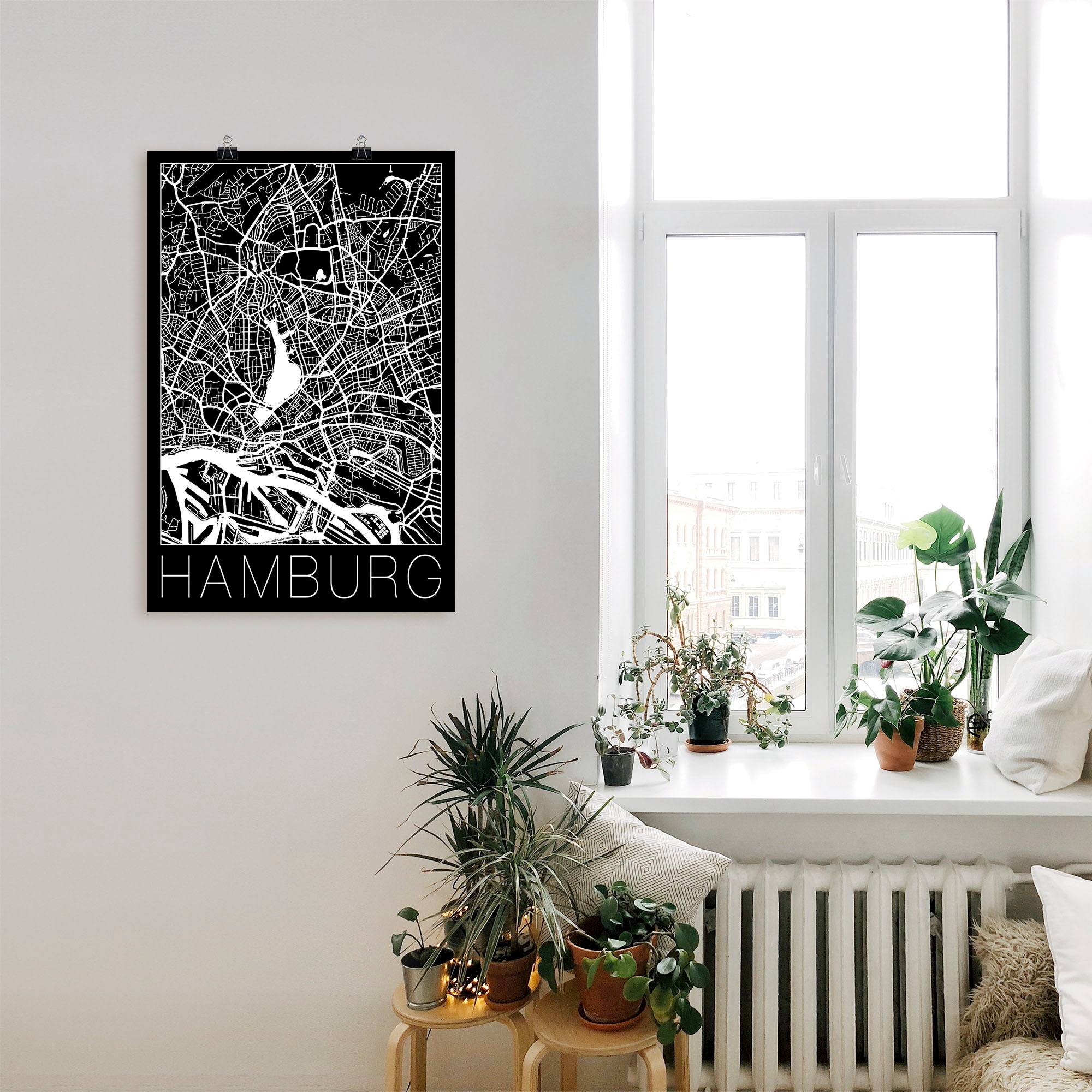 Artland Wandbild »Retro Karte Hamburg Deutschland Schwarz«, Deutschland, (1 St.), als Alubild, Outdoorbild, Leinwandbild, Poster in verschied. Größen