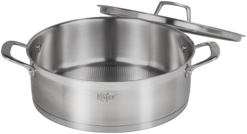 Käfer Servierpfanne »Käfer Pfanne aus Edelstahl«, Edelstahl 18/10, (2 tlg.), Ø 28 cm, Wabenboden, recycelter Edelstahl, induktionsfähig