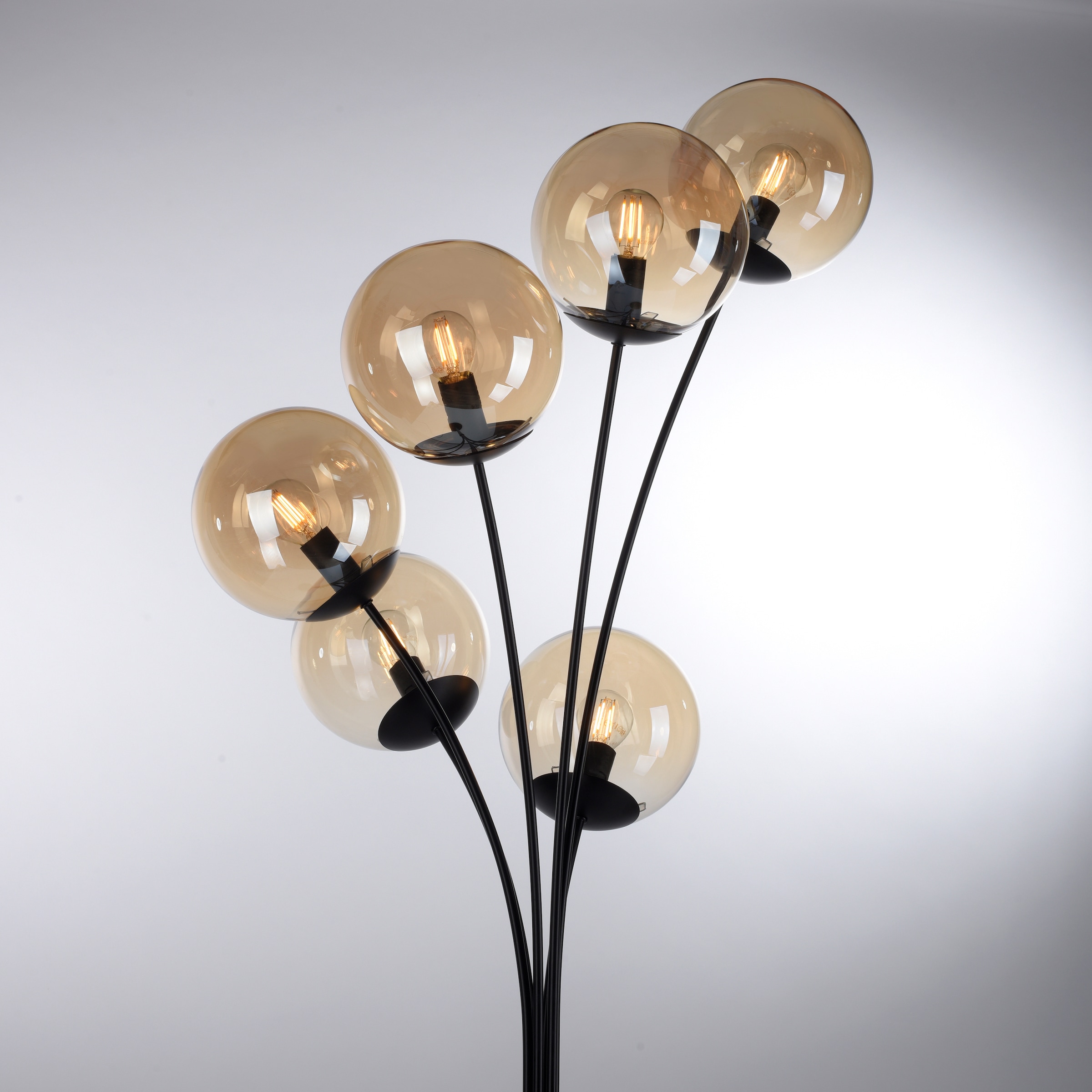 BAUR Stehlampe Glaskörpern, flammig-flammig, »Nymölla«, mit andas amberfarbigen schwarz 6 | lackiert großen Oberfläche