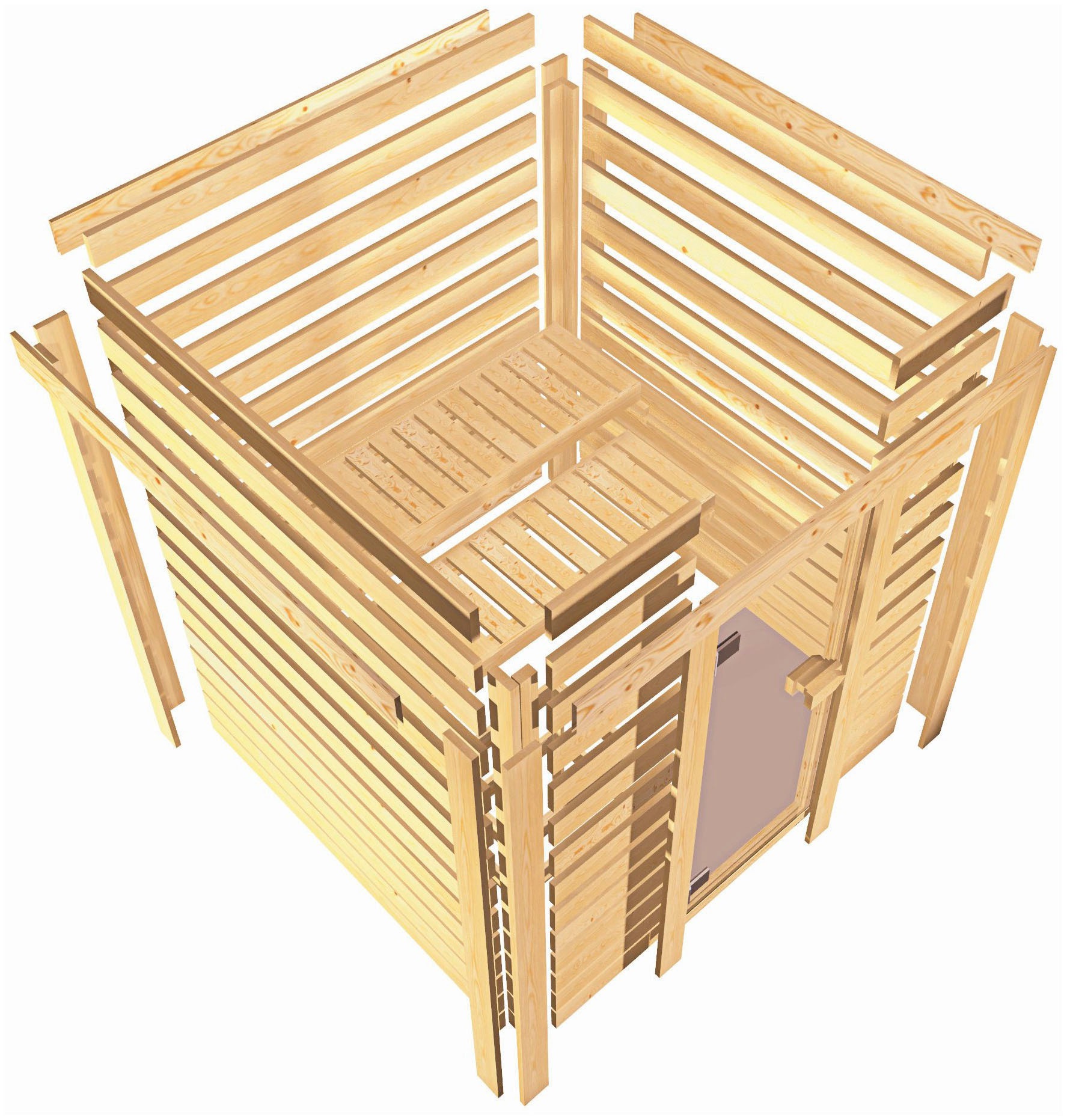 Karibu Sauna »"Leona" mit Klarglastür 2 Ofen 9 kW integr. Strg«, aus hochwertiger nordischer Fichte