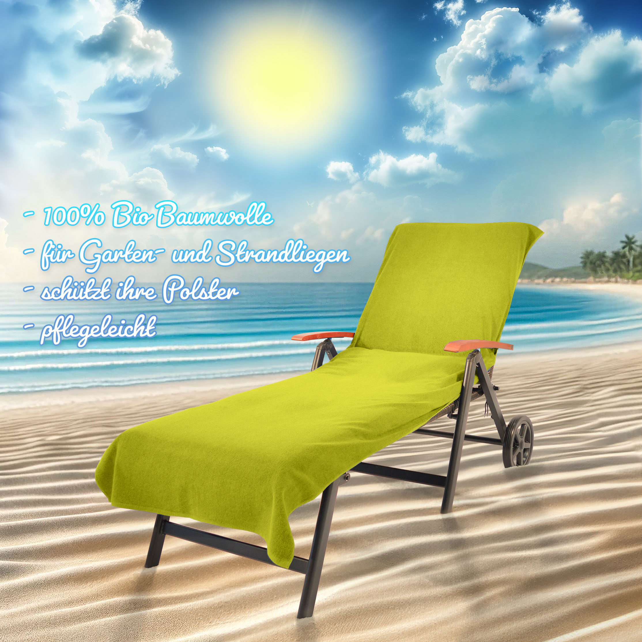 KiNZLER Strandtuch "Frottee-Liegenbezug, 100% Baumwolle, Schonbezug für Gartenliegen" Liegen-Handtuch, Uni Farben, 78x200 cm, auch als 2er Set