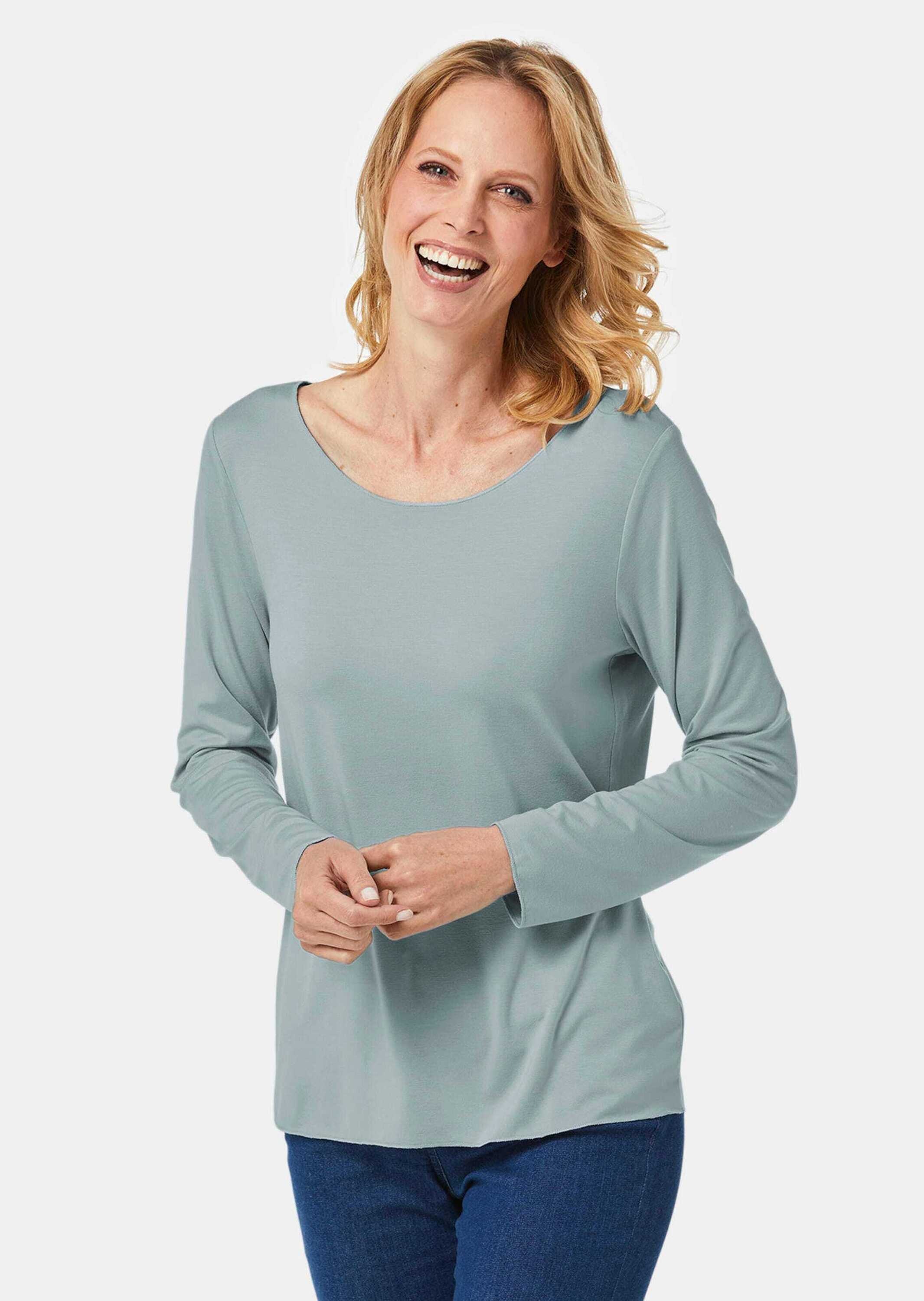 GOLDNER Longpullover »Shirt Kombistarkes Langarmshirt mit tonaler Zierkante«