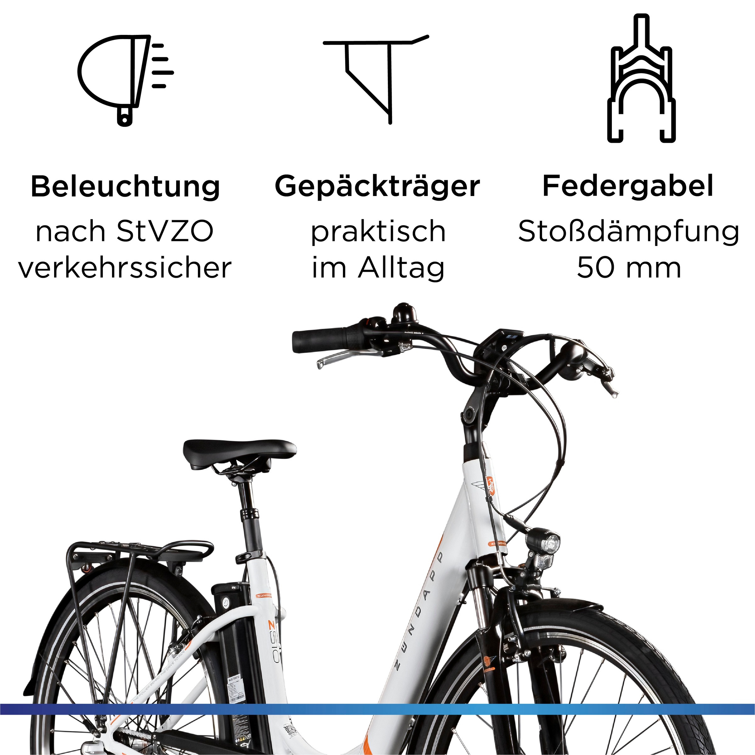 Zündapp E-Bike »Z510«, 3 Gang, Shimano, Nexus SC-3C41, Frontmotor 250 W, Pedelec, Elektrofahrrad für Damen u. Herren
