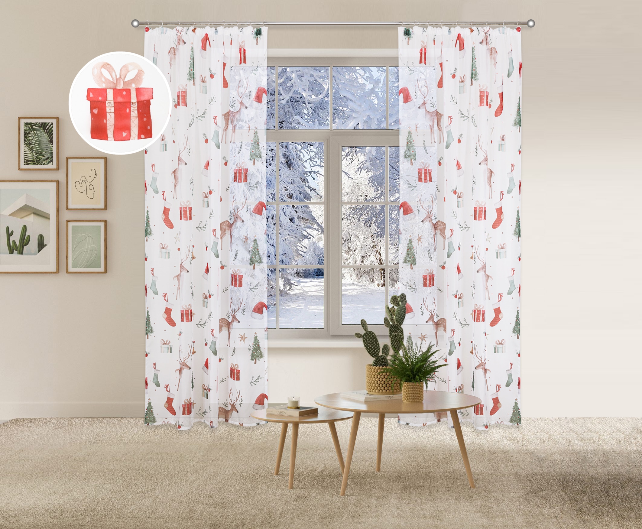 Gardine OTTO HOME, B:140cm H:245cm, bunt, Polyester, Gardinen, "Olwyn", weihnachtlich, einseitig bedruckt, halbtransparent, weiche Haptik