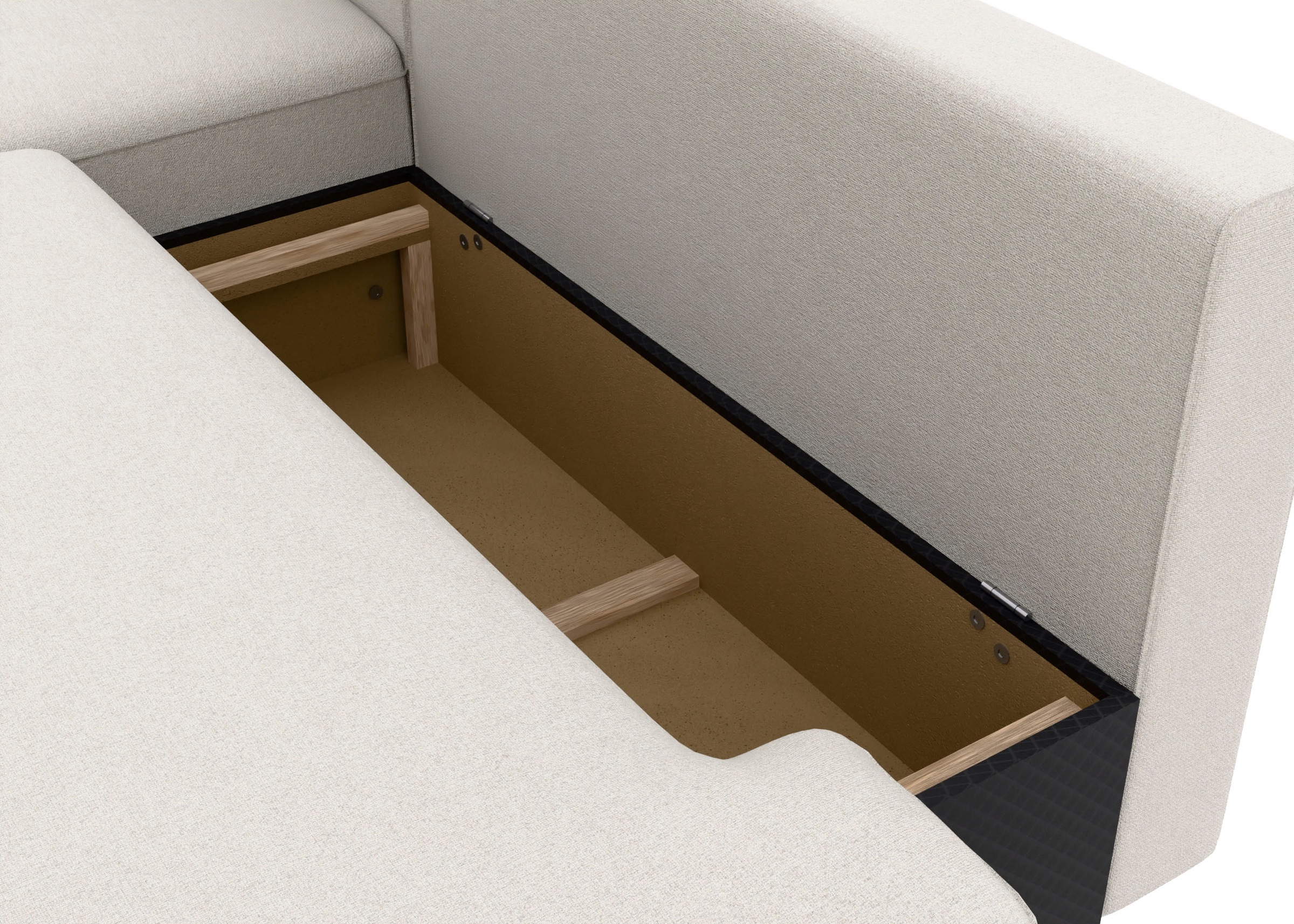 TRENDMANUFAKTUR Ecksofa »Fordon II, Schlafsofa mit Bettkasten, Couch in L-Form, Breite 250 cm«, in Struktur LUMOS, 3D-Effekt, sandgrau, Armlehne links