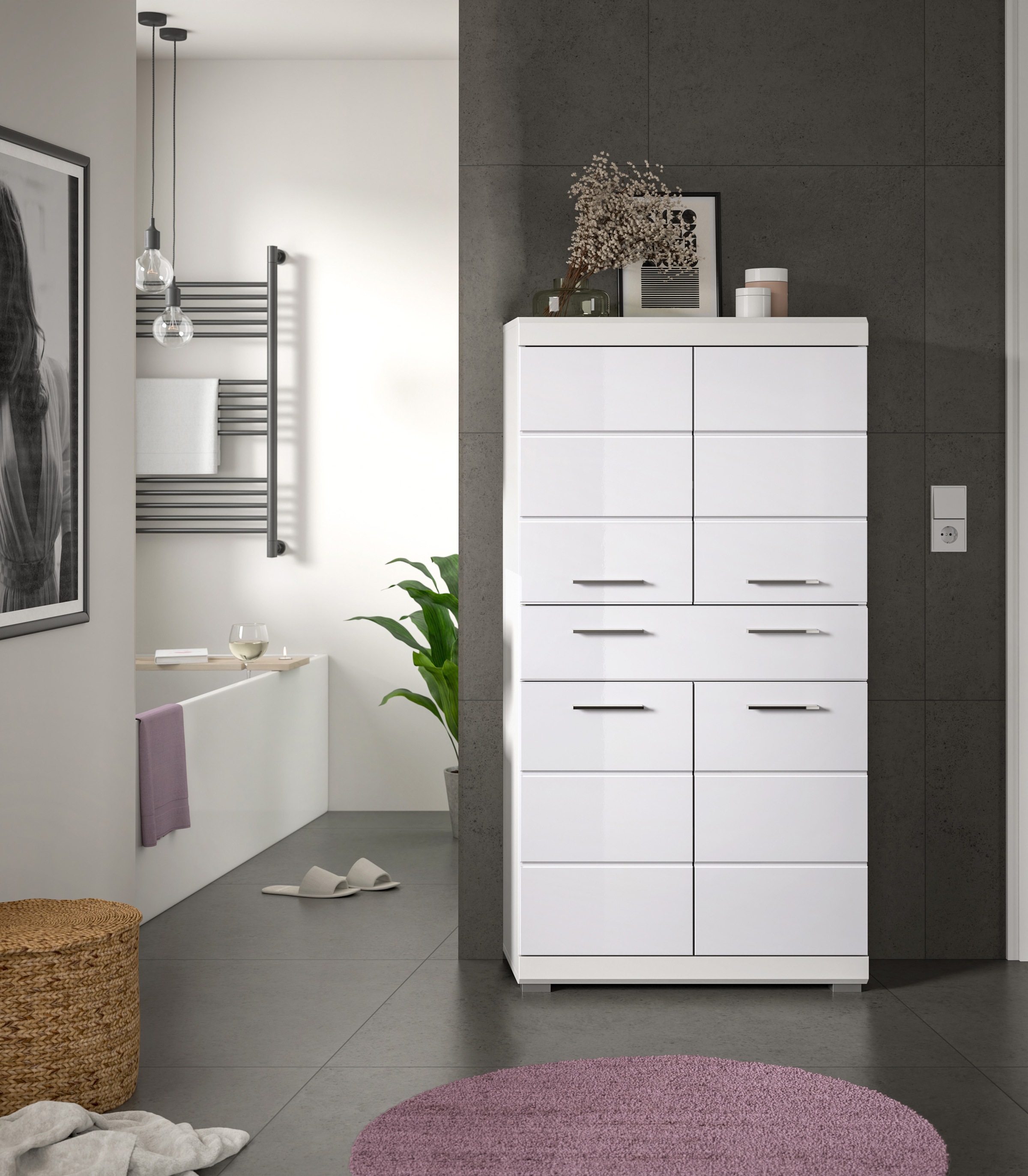 welltime Midischrank "SIENA, Breite 74cm, 4 Türen, 1 Schubkasten, 4 Fächer, günstig online kaufen