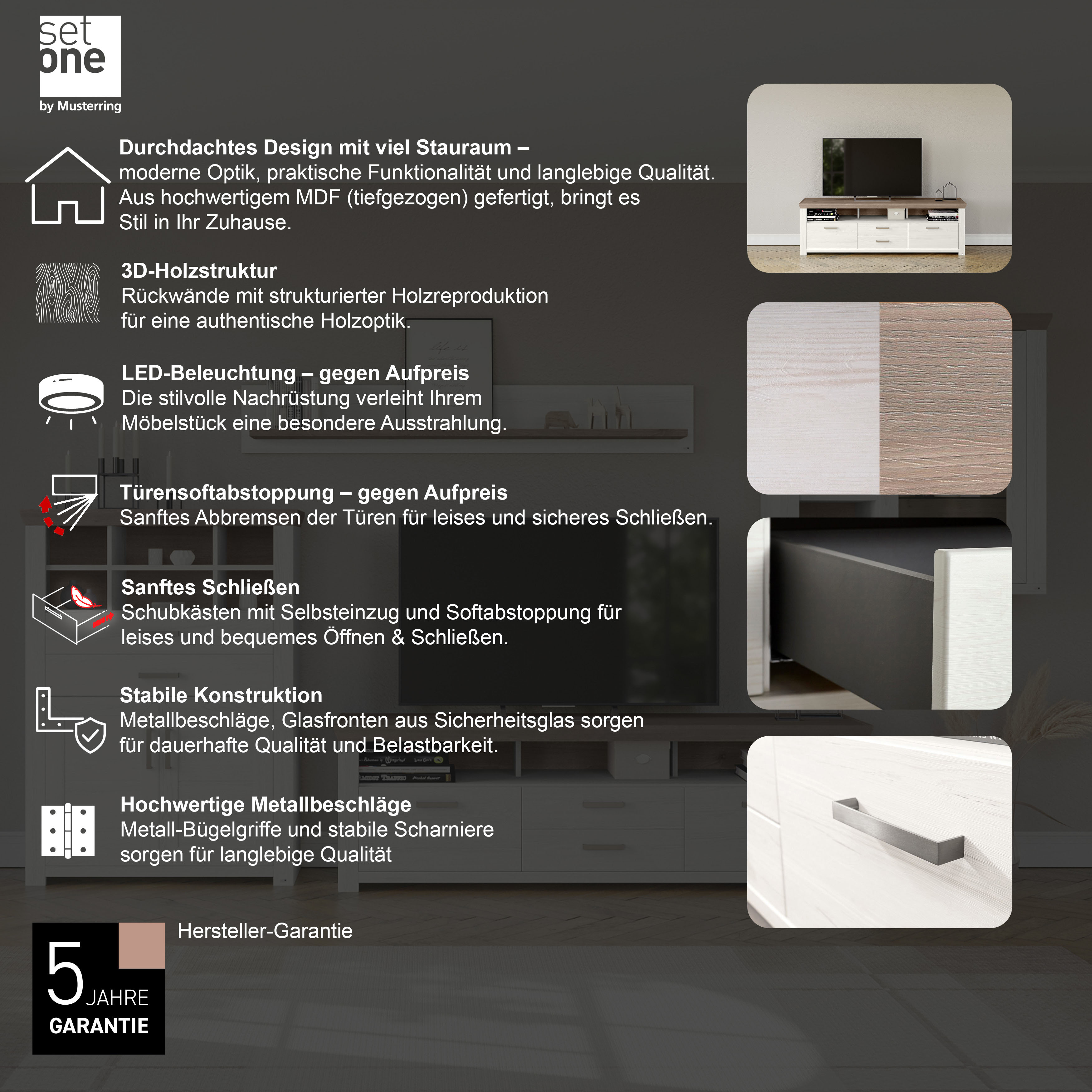 Thumbnail - set one by Musterring Lowboard "York" Typ 35, mit 4 Schubkästen, Beleuchtung optional, Breite 200 cm